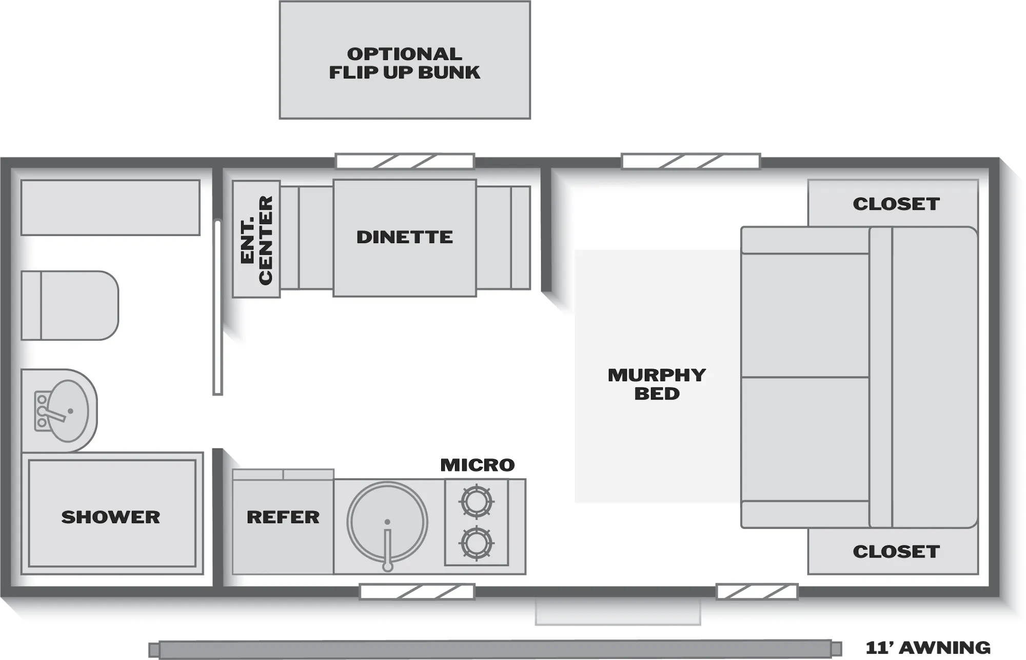 2027 Keystone Reign 15RB floor plan diagram — Travel Trailer, sleeps 3