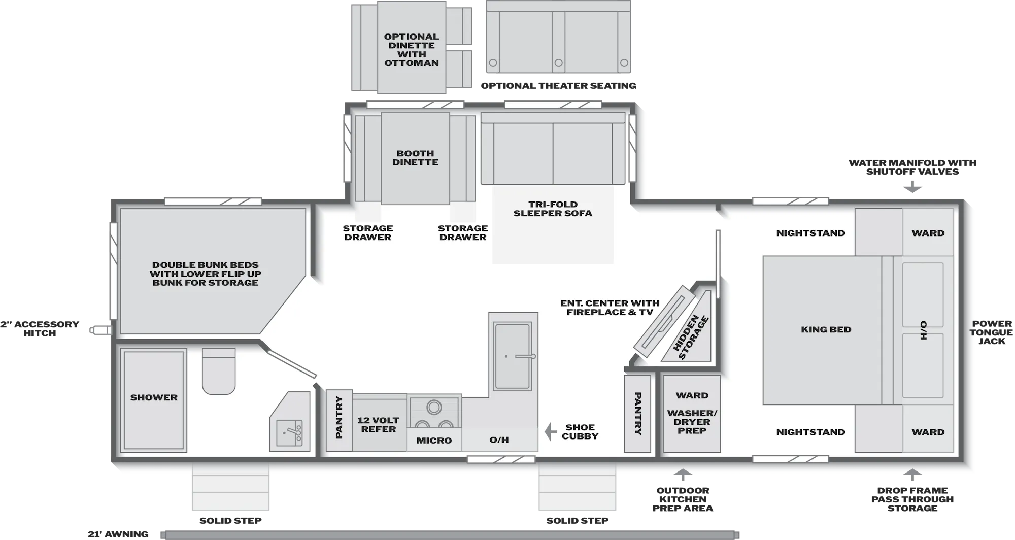 2027 Keystone Cougar Half-Ton 28BHS floor plan diagram — Bunk House, sleeps 10