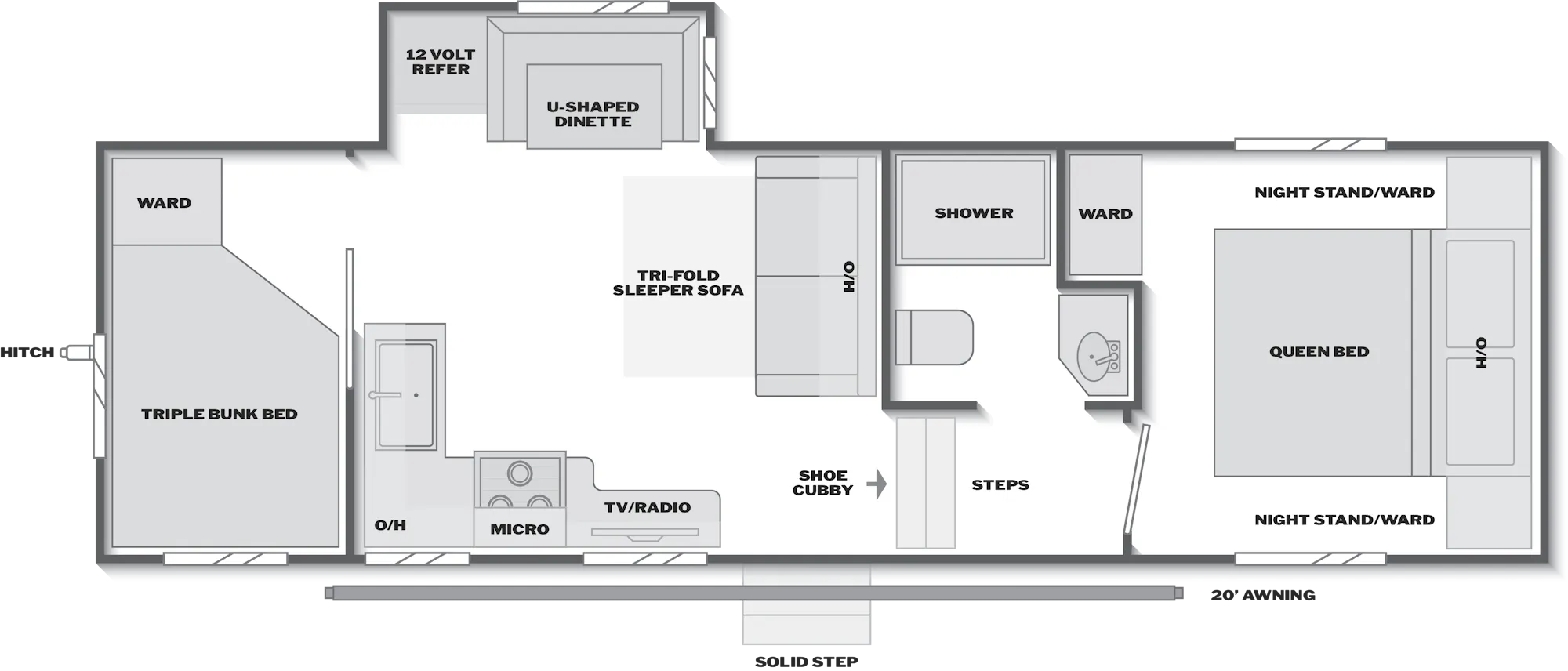 2027 Keystone Arcadia Select 27SBH floor plan diagram — Bunk House, sleeps 8
