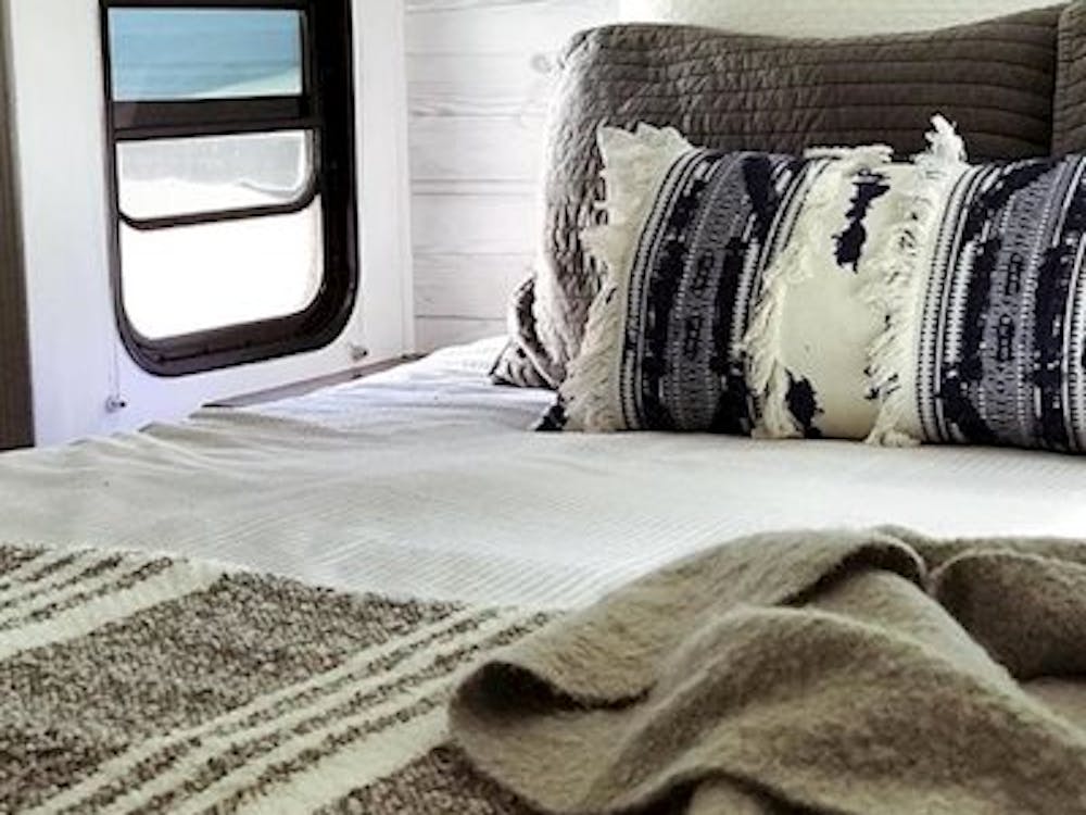 Lookin out of the bedroom window in a fifth wheel. Custom remodel.