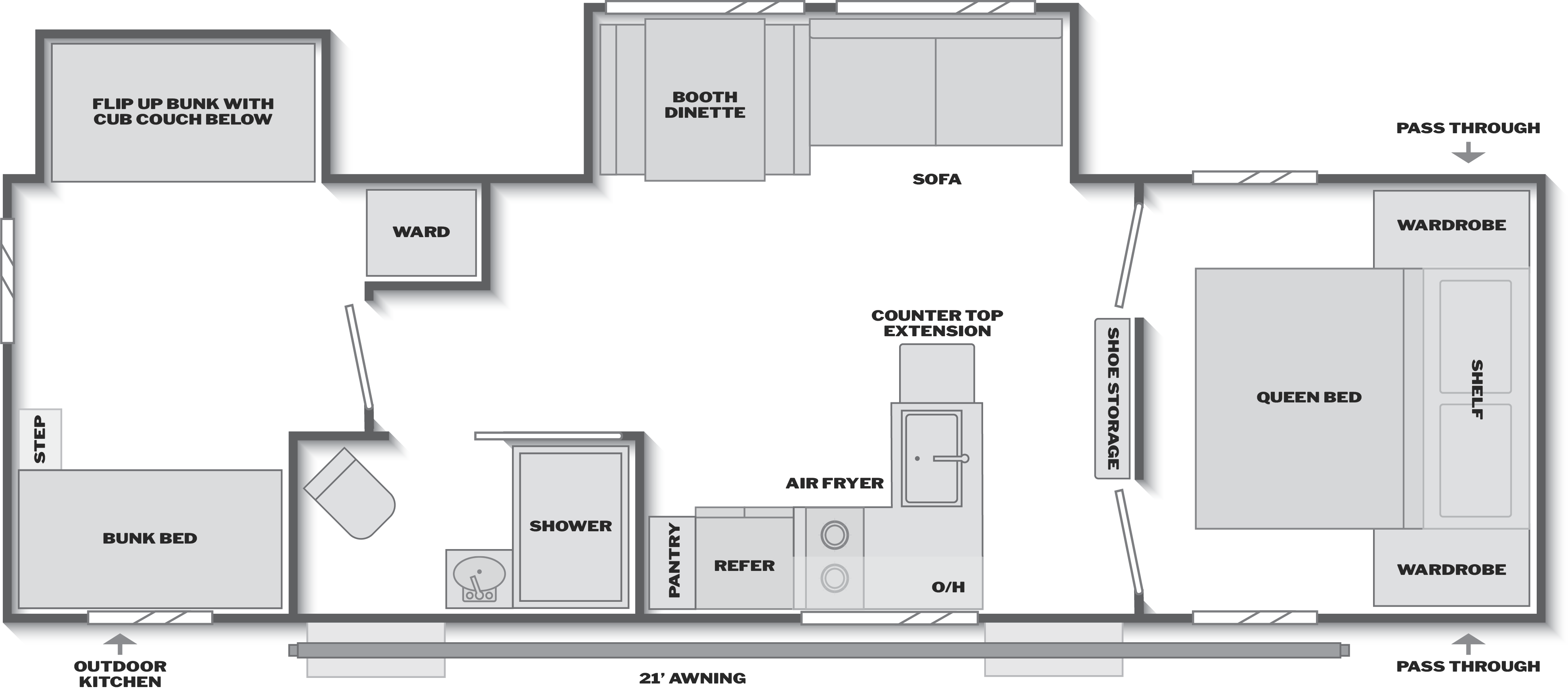 Floorplan of RV model 29BX