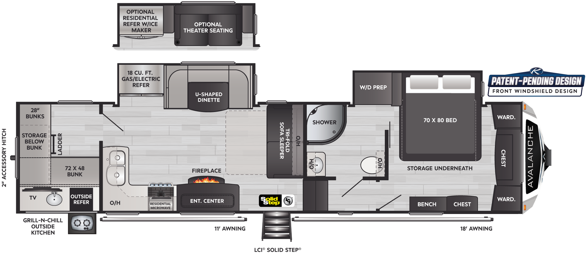 2023 Keystone Avalanche 352BH floorplan diagram
