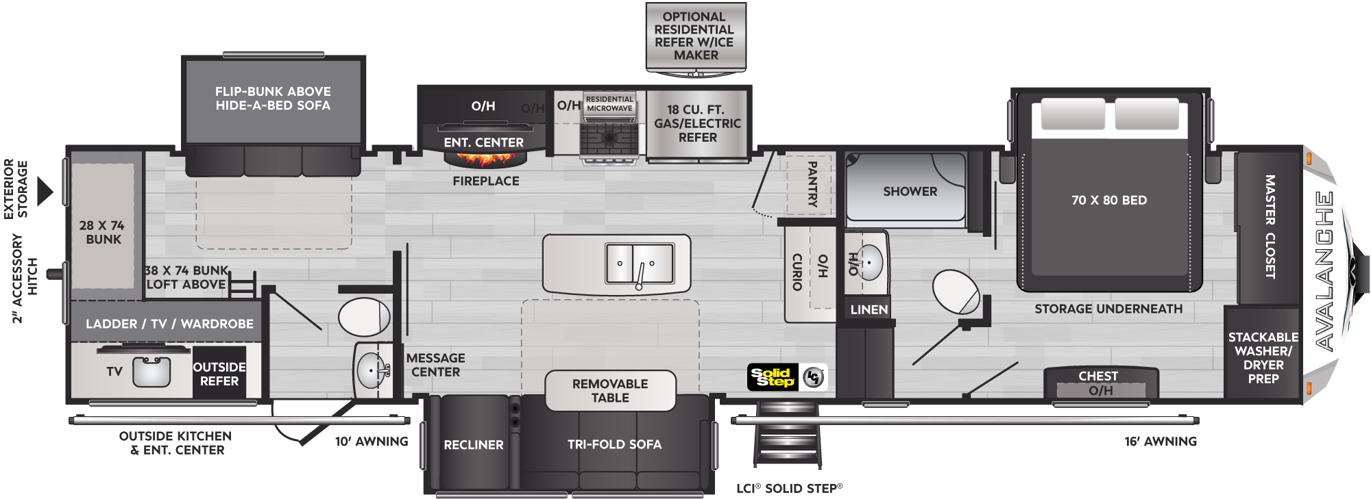 2023 Keystone Avalanche 378BH floorplan diagram