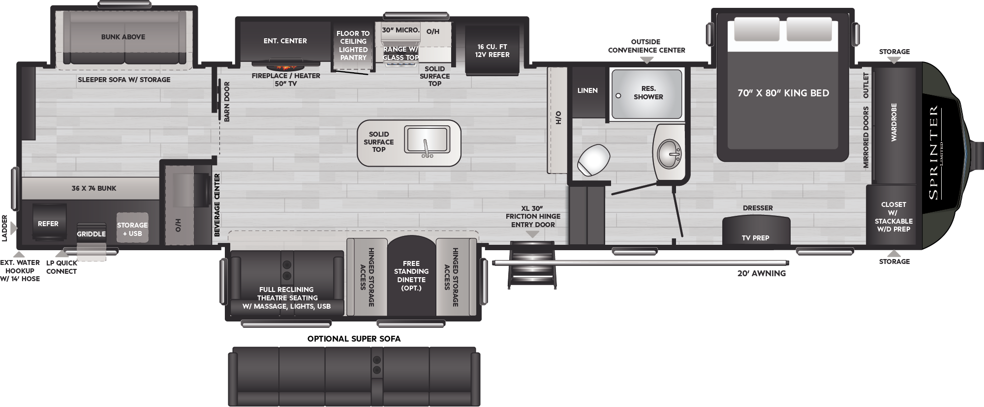 2024 Keystone Sprinter Limited 3630BHS floorplan diagram