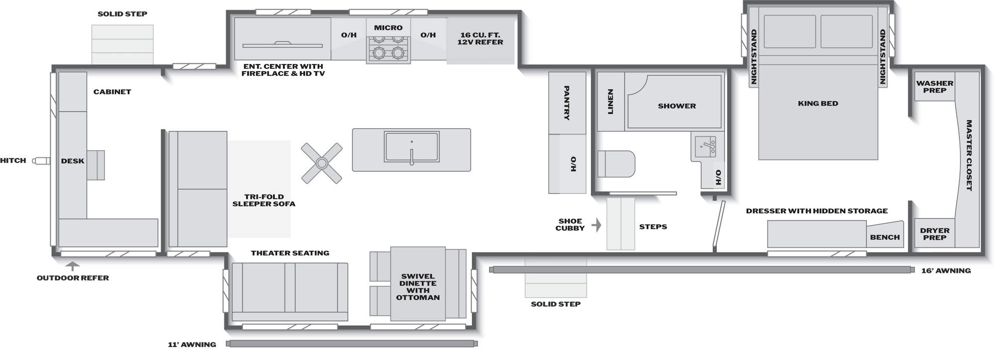 2027 Keystone Arcadia 3790RO floor plan diagram — Rear Living, sleeps 4