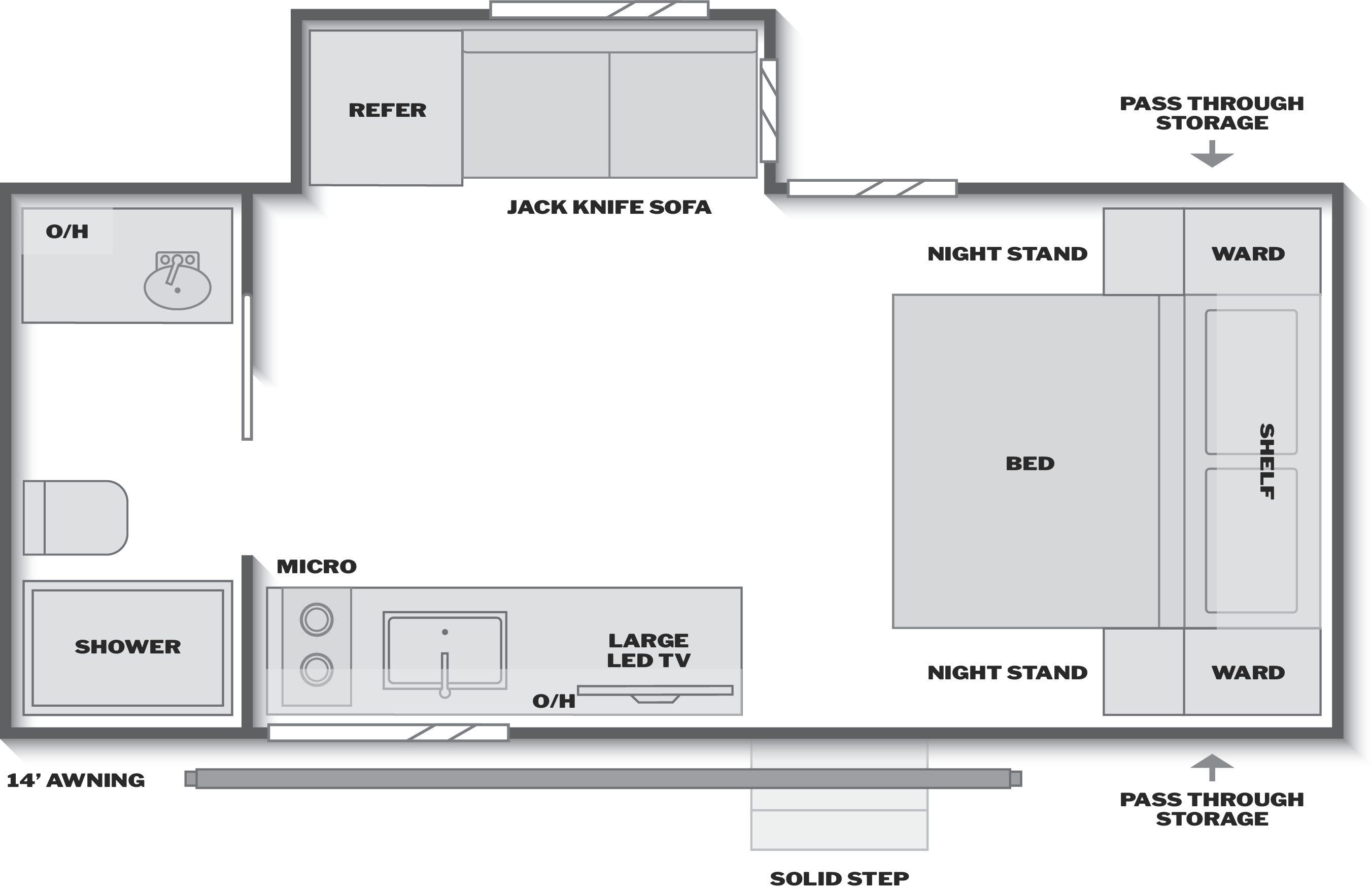 Floorplan of RV model 18RBCWE