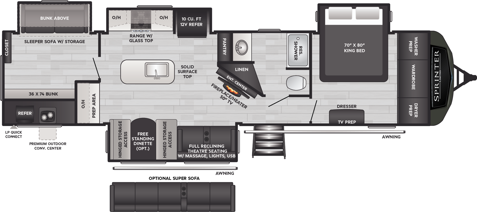 2024 Keystone Sprinter Limited 372BHS floorplan diagram