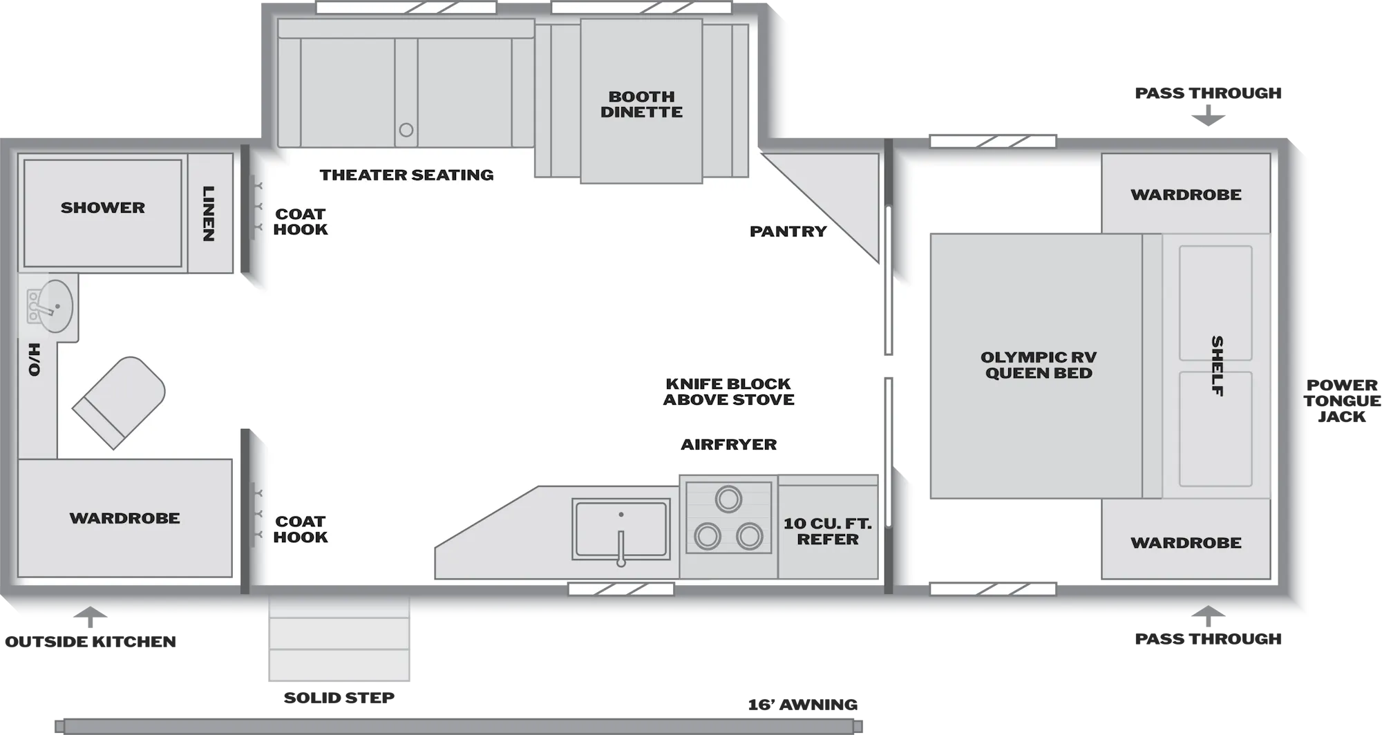 2027 Keystone Hideout 250RBS floor plan diagram — Travel Trailer, sleeps 3