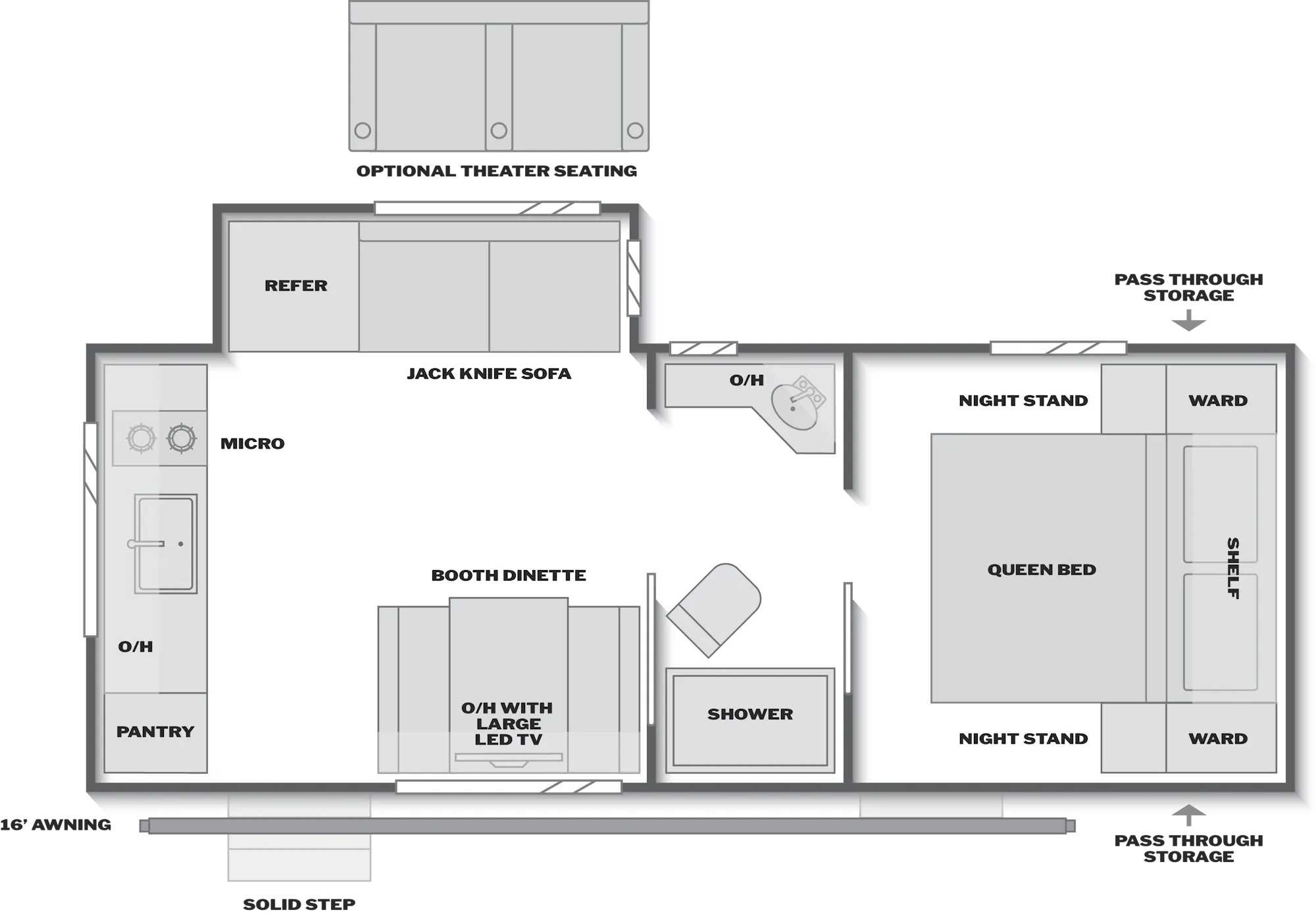 2027 Keystone Passport Classic 210RKC floor plan diagram — Bunk House, sleeps 4