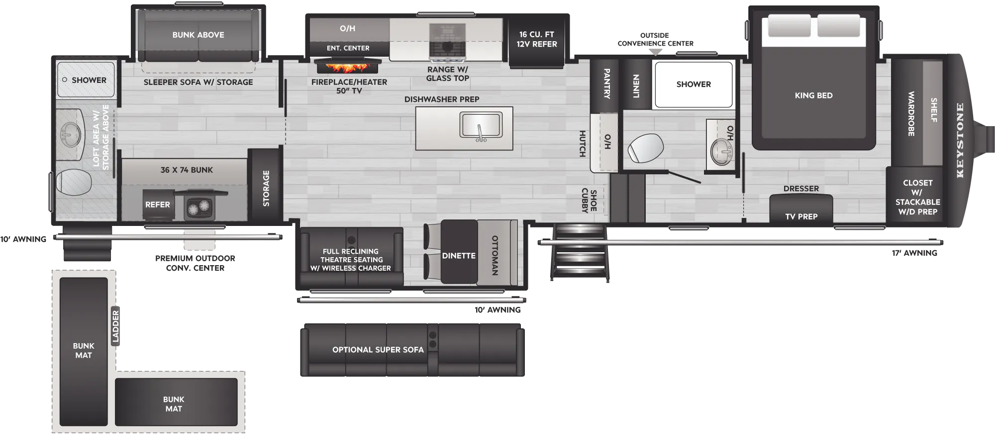 2027 Keystone Sprinter 3900DBL floor plan diagram — Bunk House, sleeps 10
