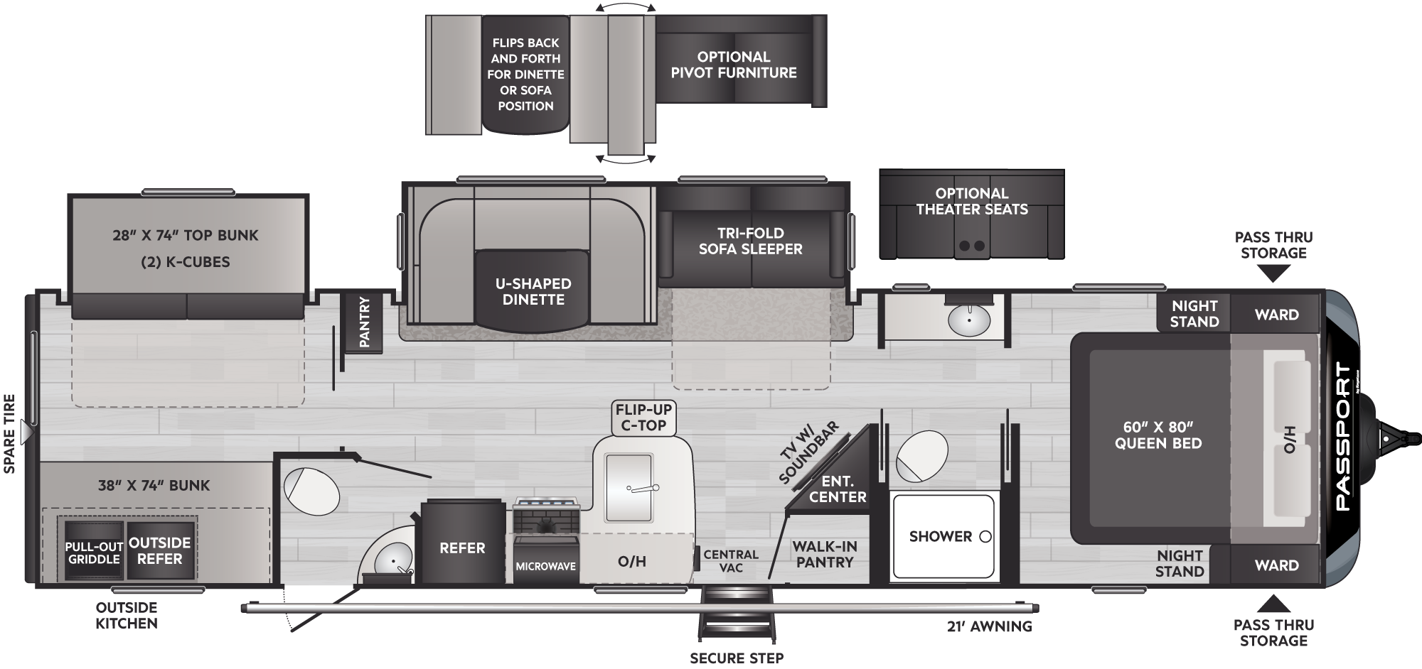 2024 Keystone Passport Gt 3352BH floorplan diagram