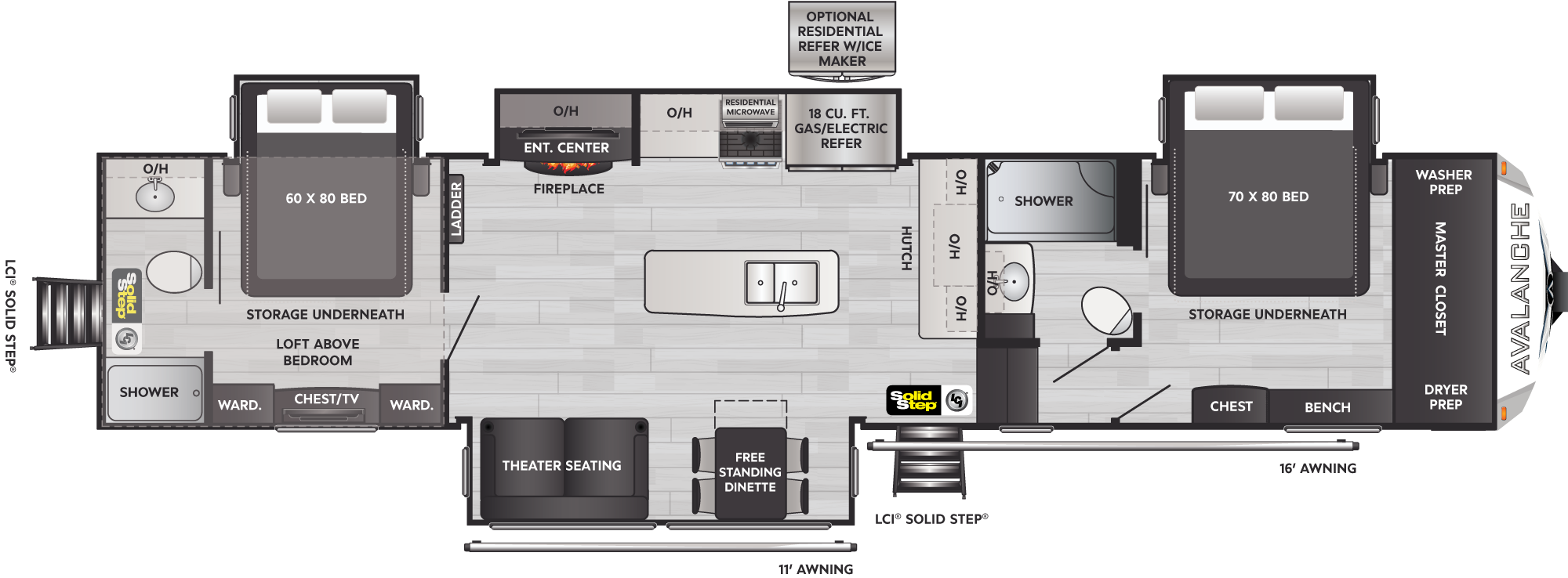 2023 Keystone Avalanche 390DS floorplan diagram