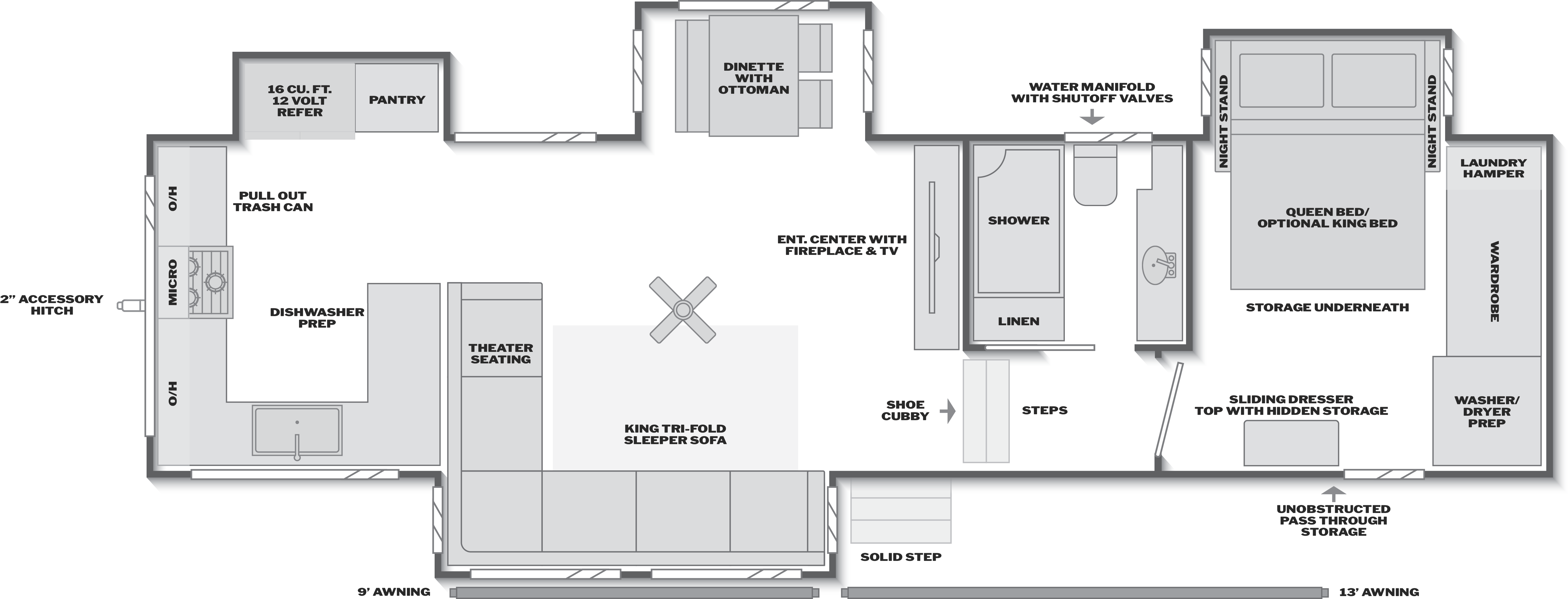 Floorplan of RV model 350LLK