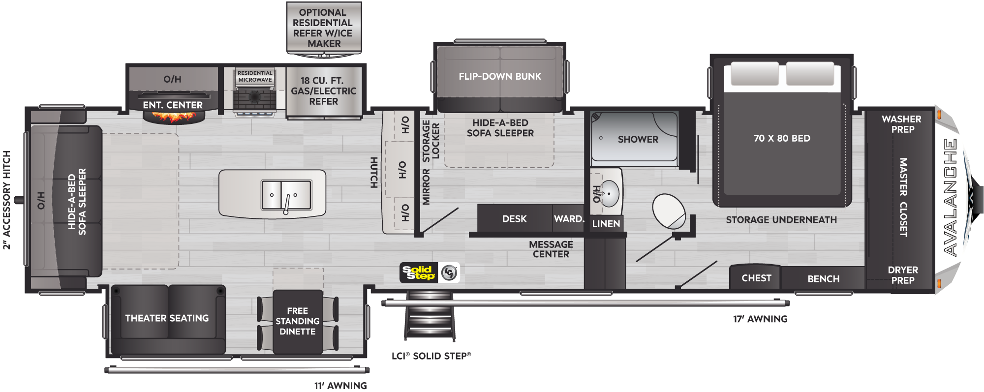2023 Keystone Avalanche 372MB floorplan diagram