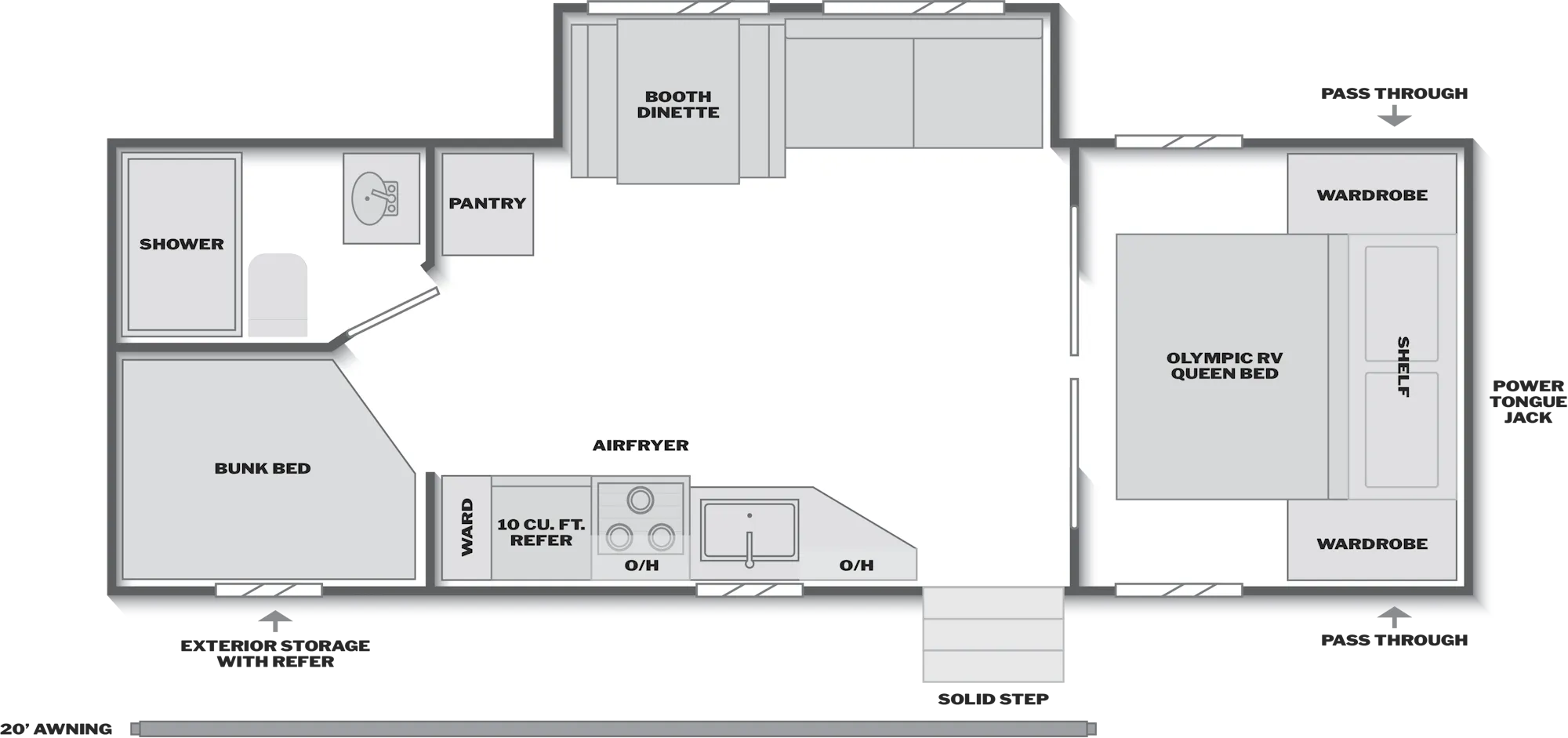 2026 Keystone Hideout 262BHS floor plan diagram — Bunk House, sleeps 8