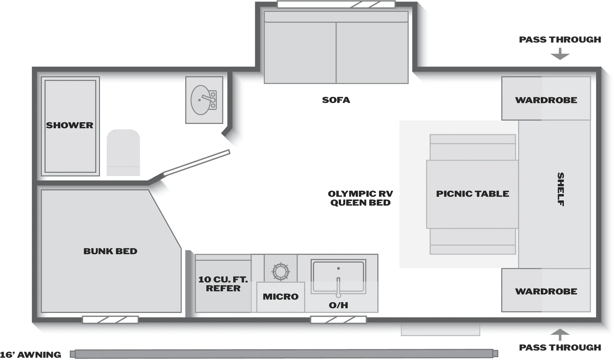 2026 Keystone Hideout 199BHS floor plan diagram — Bunk House, sleeps 7