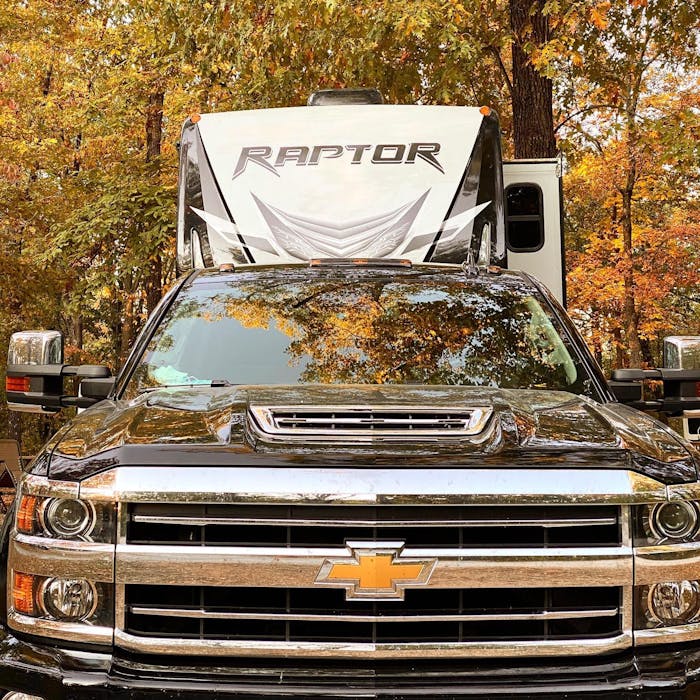 Keyston eRaptor being hauled by a truck in the fall