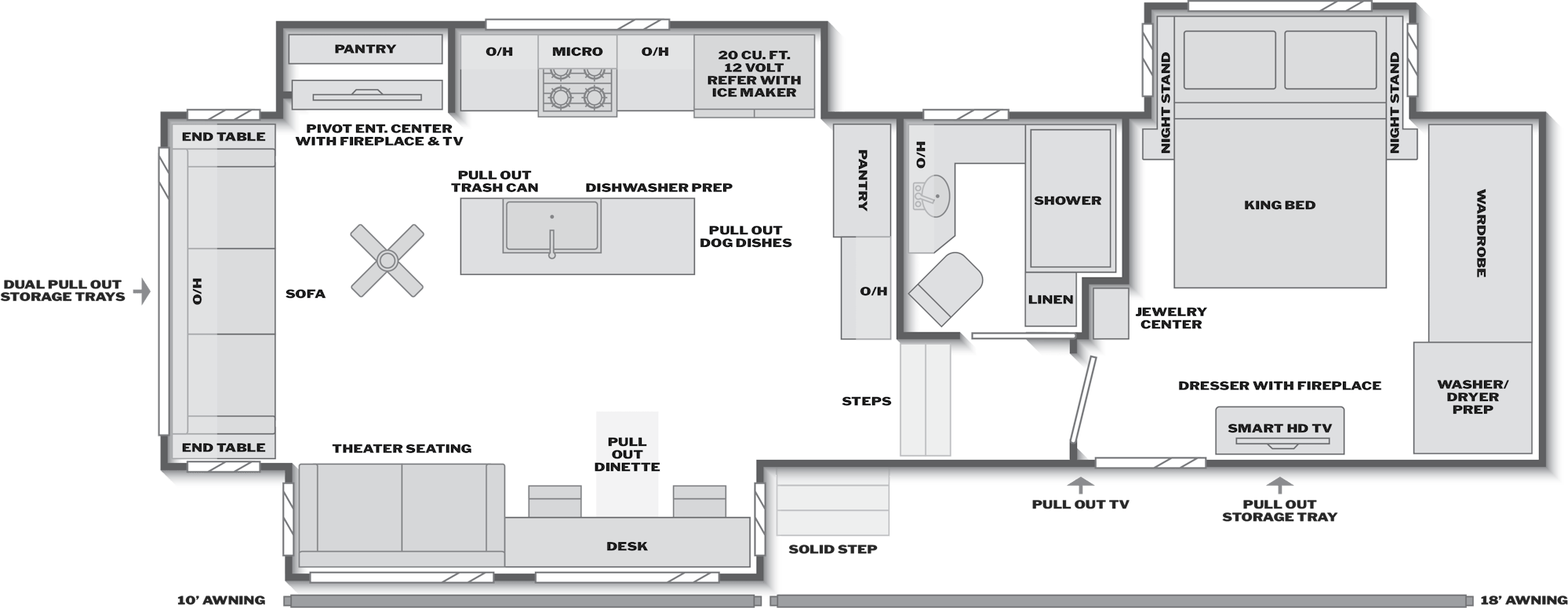 2027 Keystone Montana 3100RL floor plan diagram — Rear Living, sleeps 4
