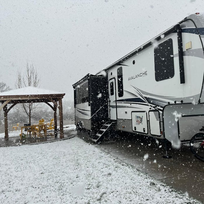 Avalanche RV parked in Colorado for Spring snow storm