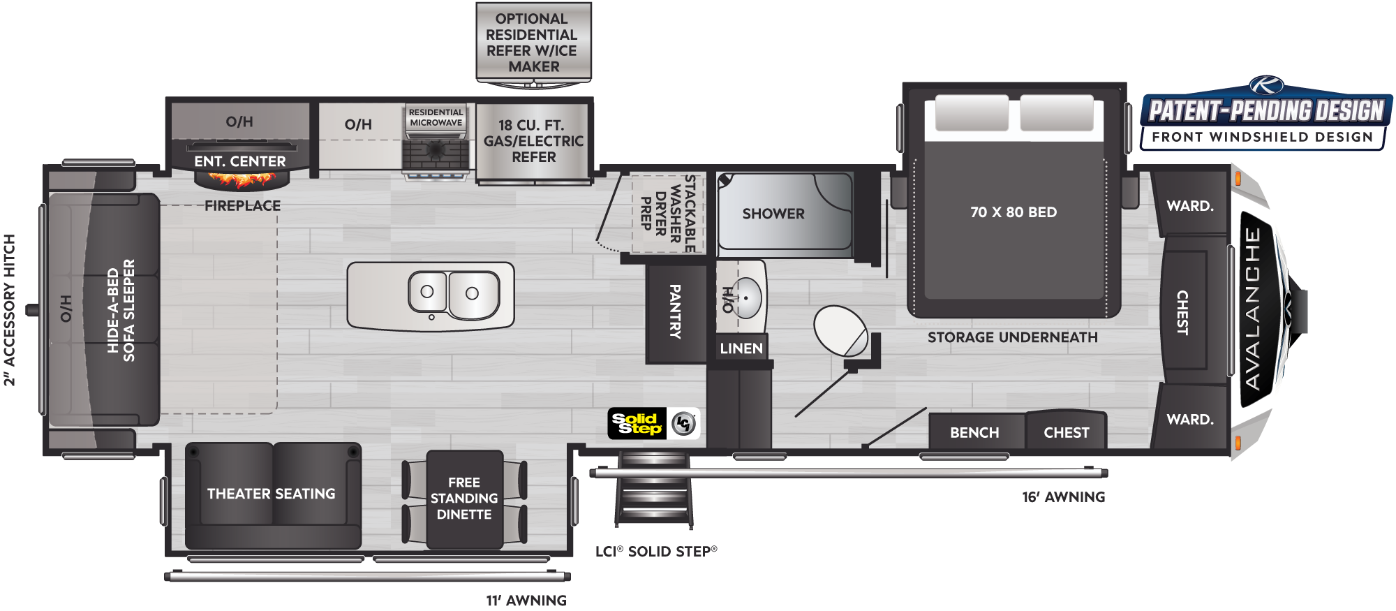 2023 Keystone Avalanche 312RS floorplan diagram