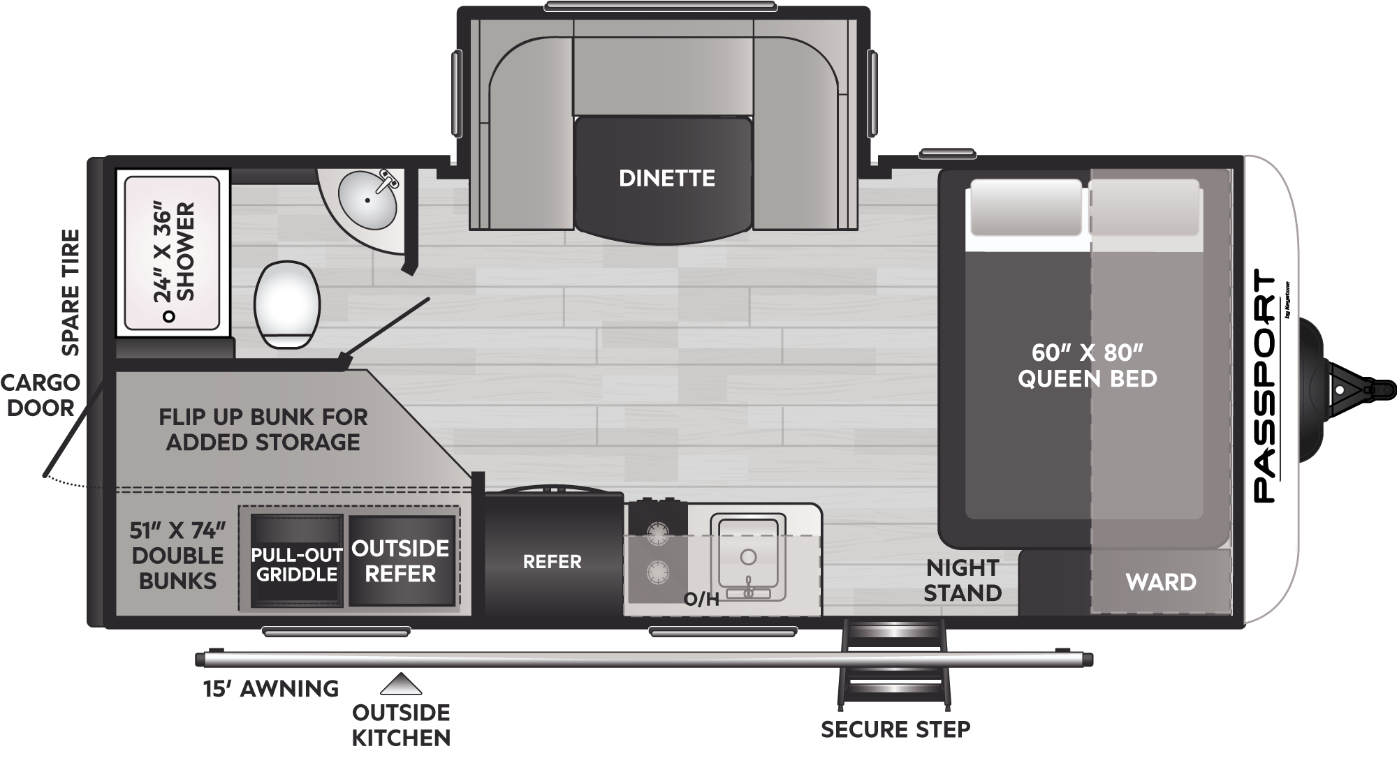 2023 Keystone Passport Solo 18BH floorplan diagram