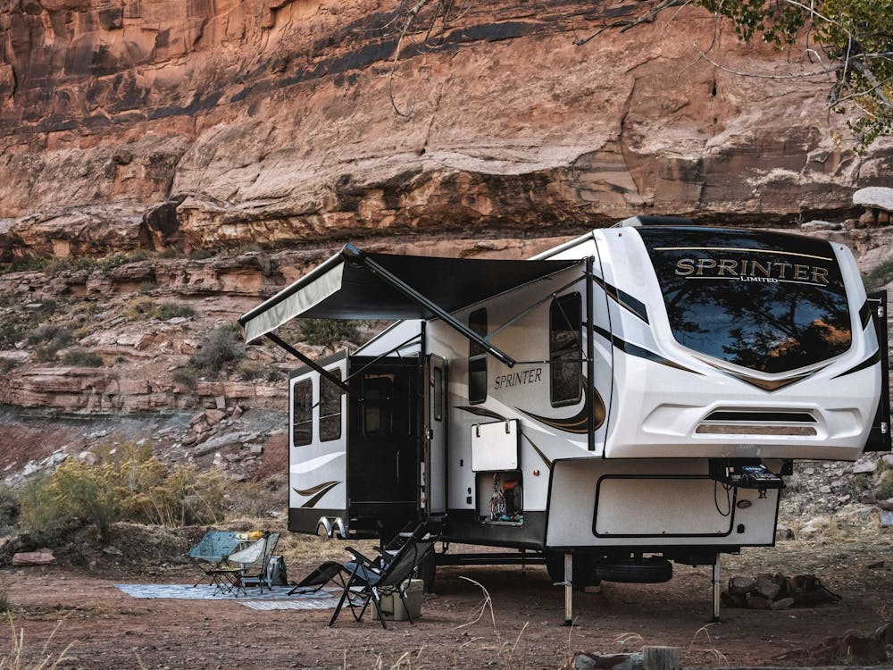 Sprinter set up at bottom of canyon