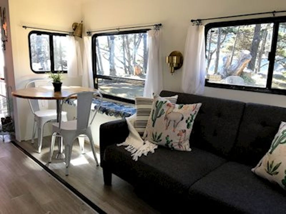 Remodeled dining area of fifth wheel.