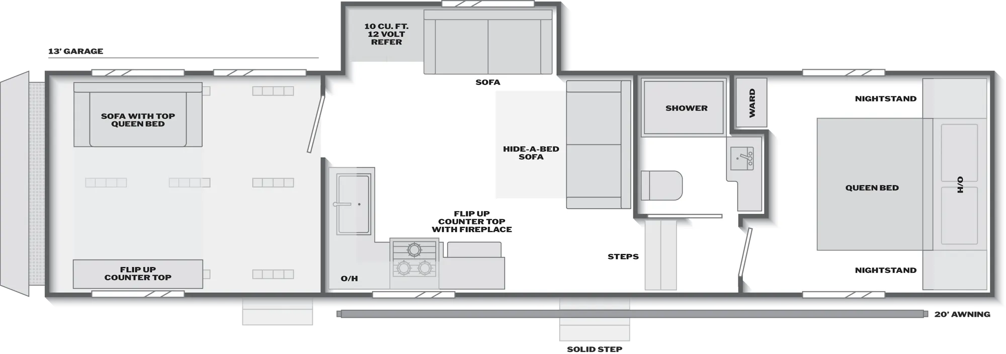 2027 Keystone Carbon 361LT floor plan diagram — Toy Hauler, sleeps 7