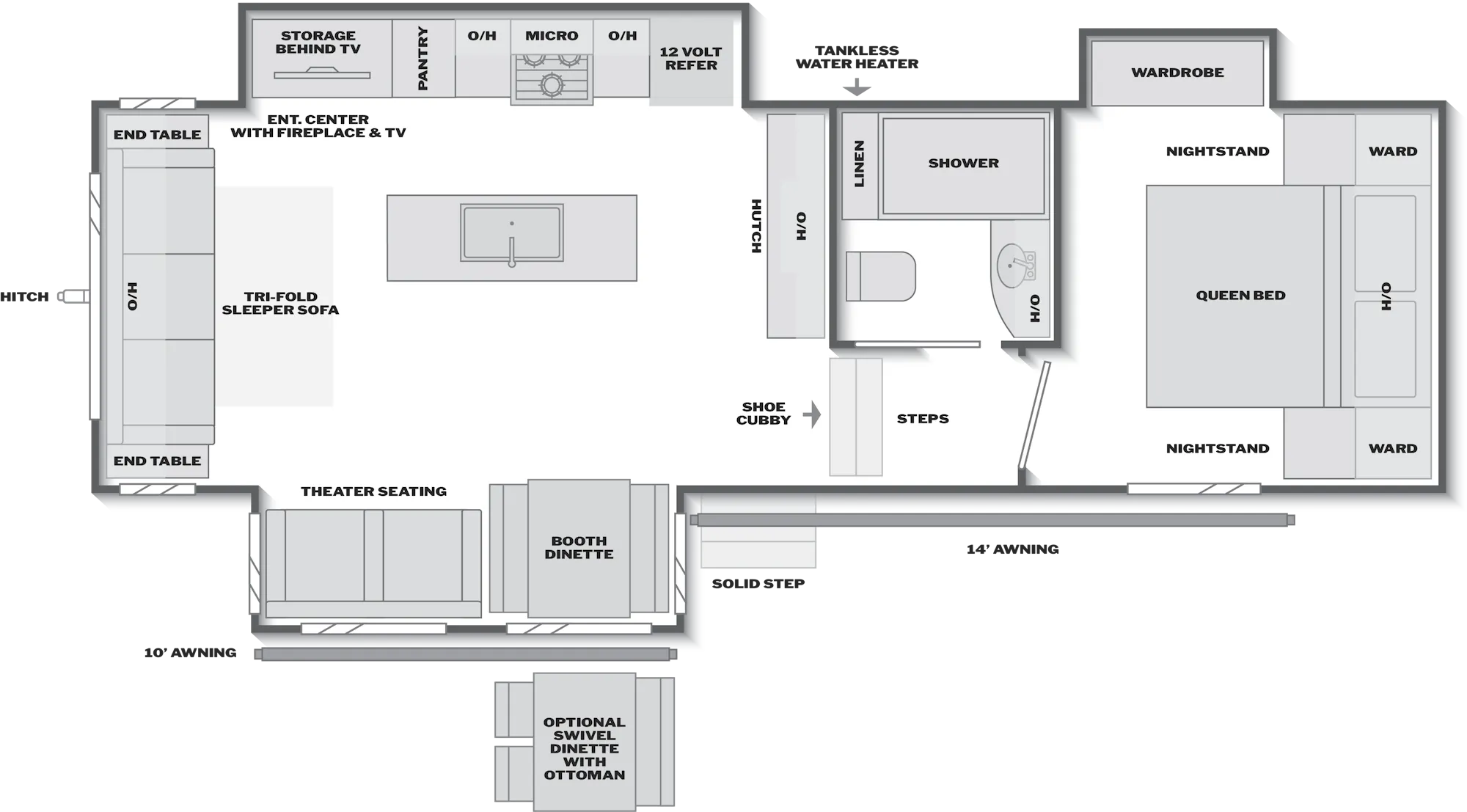 2027 Keystone Arcadia Super Lite 292SLRL floor plan diagram — Rear Living, sleeps 6