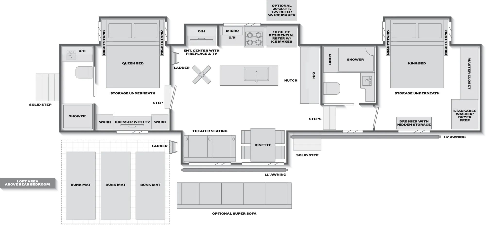 2027 Keystone Alpine Avalanche Edition 390DS floor plan diagram — Bunk House, sleeps 8