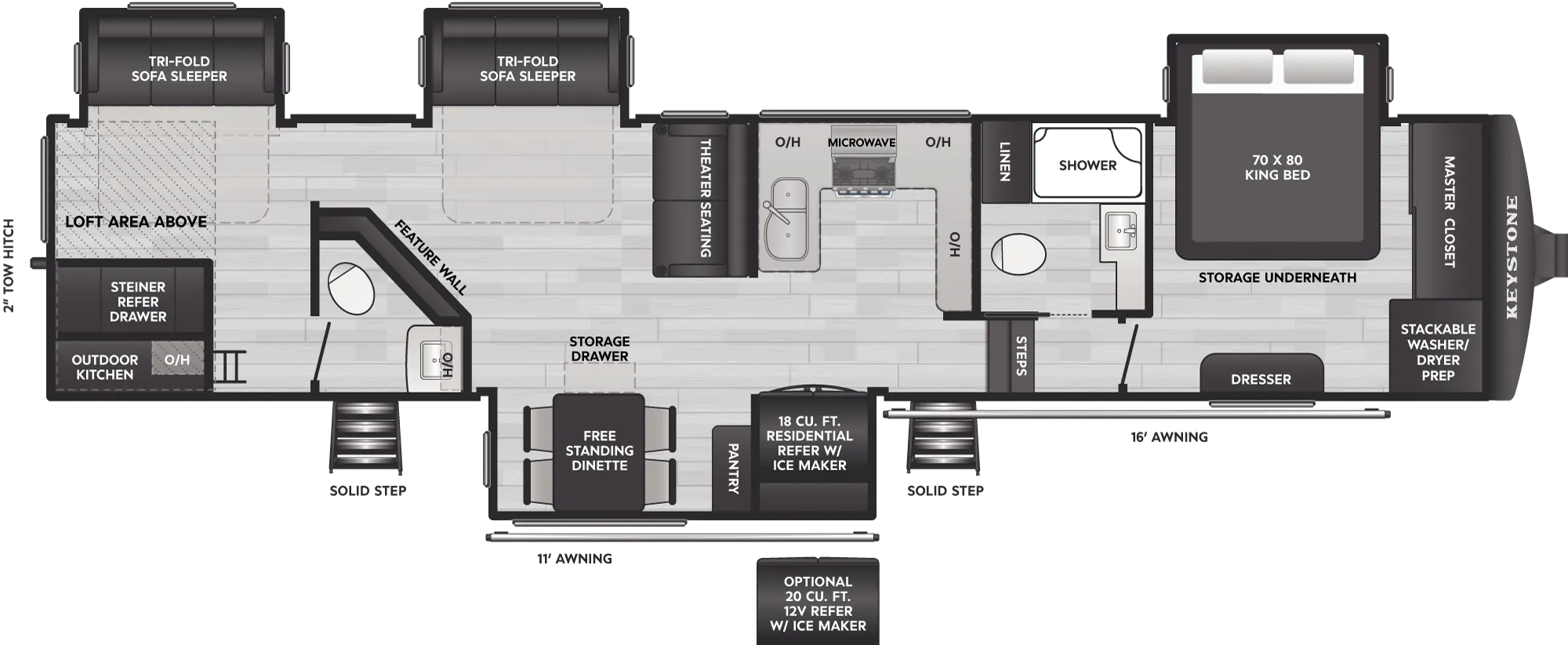 2027 Keystone Alpine Avalanche Edition 380LT floor plan diagram — Bunk House, sleeps 8