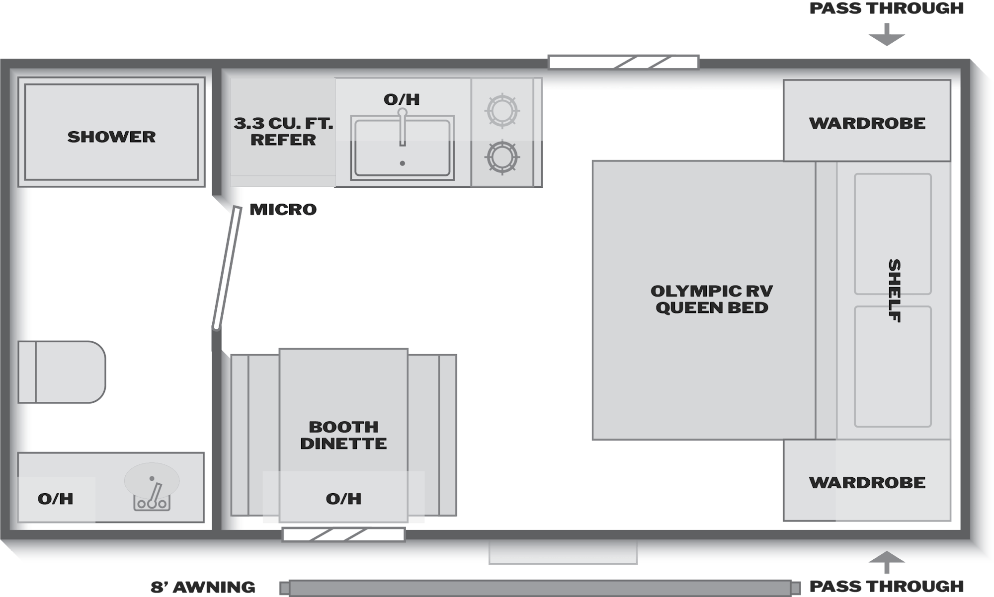 2026 Keystone Mini 1660RB floor plan diagram — Travel Trailer, sleeps 3