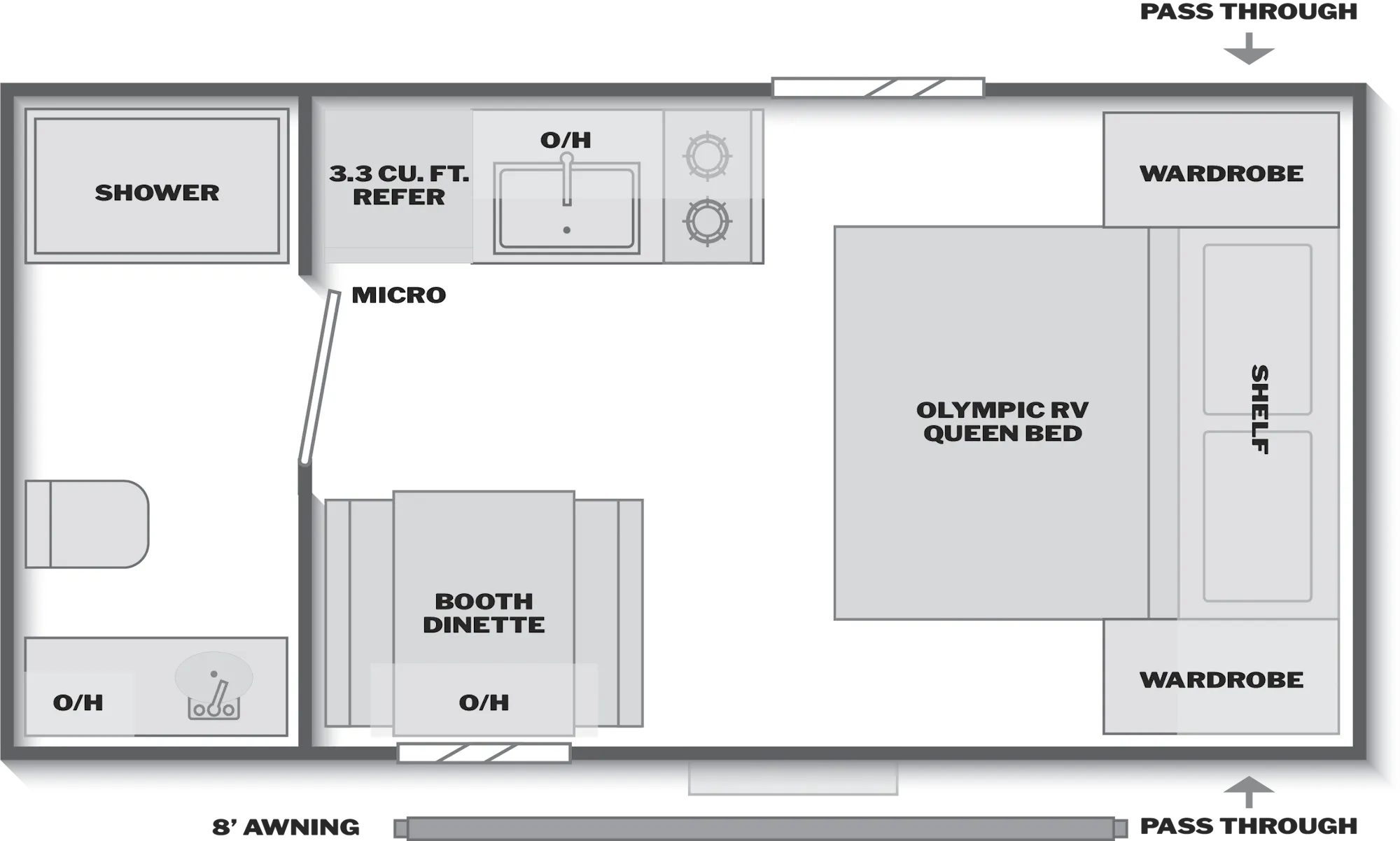 2026 Keystone Hideout 166RB floor plan diagram — Travel Trailer, sleeps 3