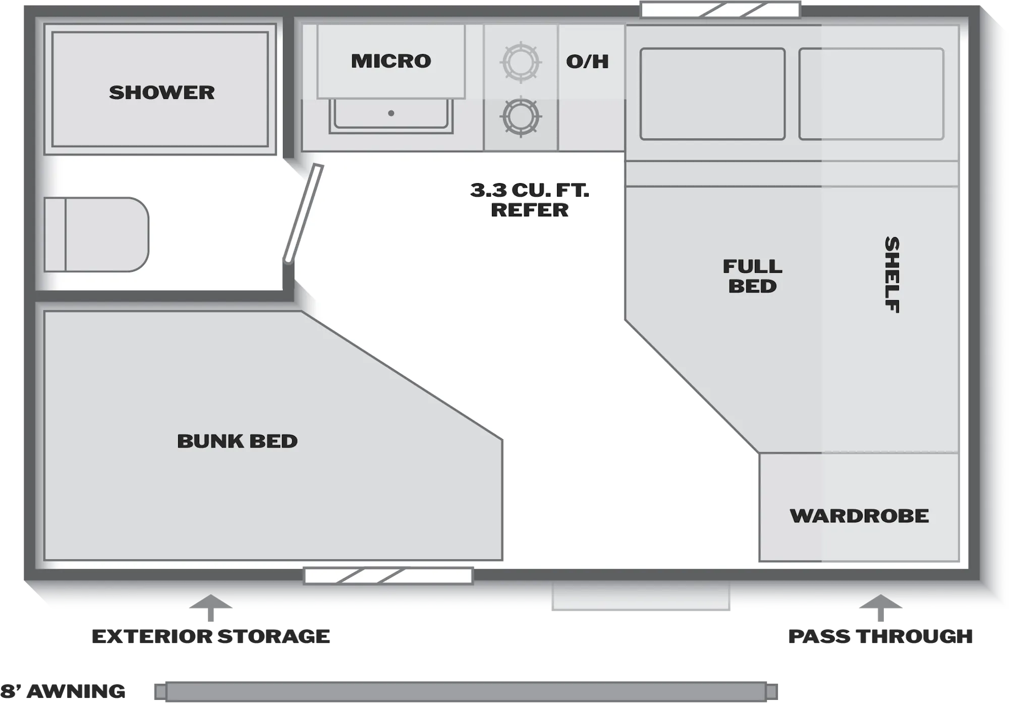 2026 Keystone Springdale Mini 1230BB floor plan diagram — Bunk House, sleeps 4