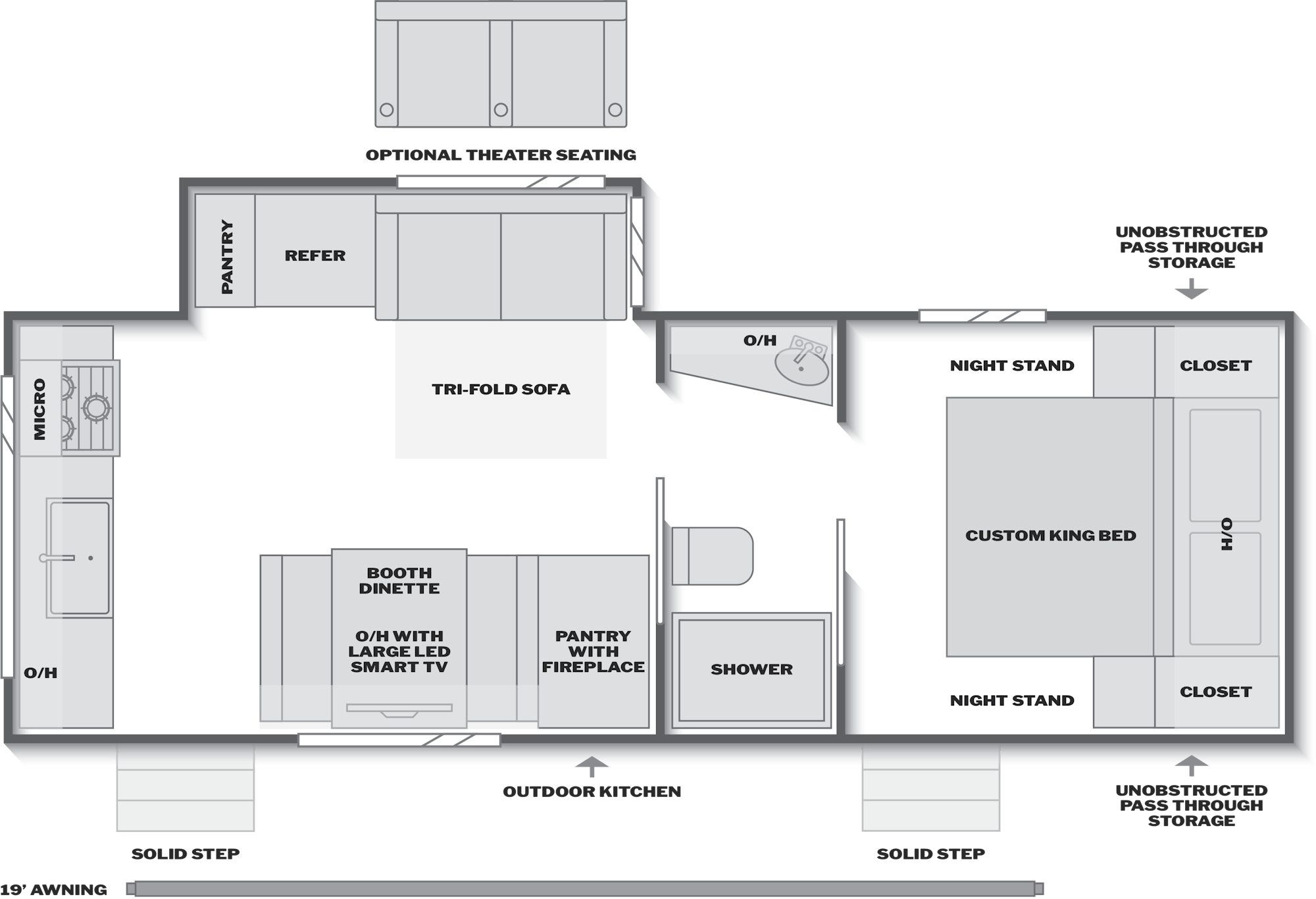 2027 Keystone Passport Super Lite 2450RK floor plan diagram — Rear Kitchen, sleeps 6