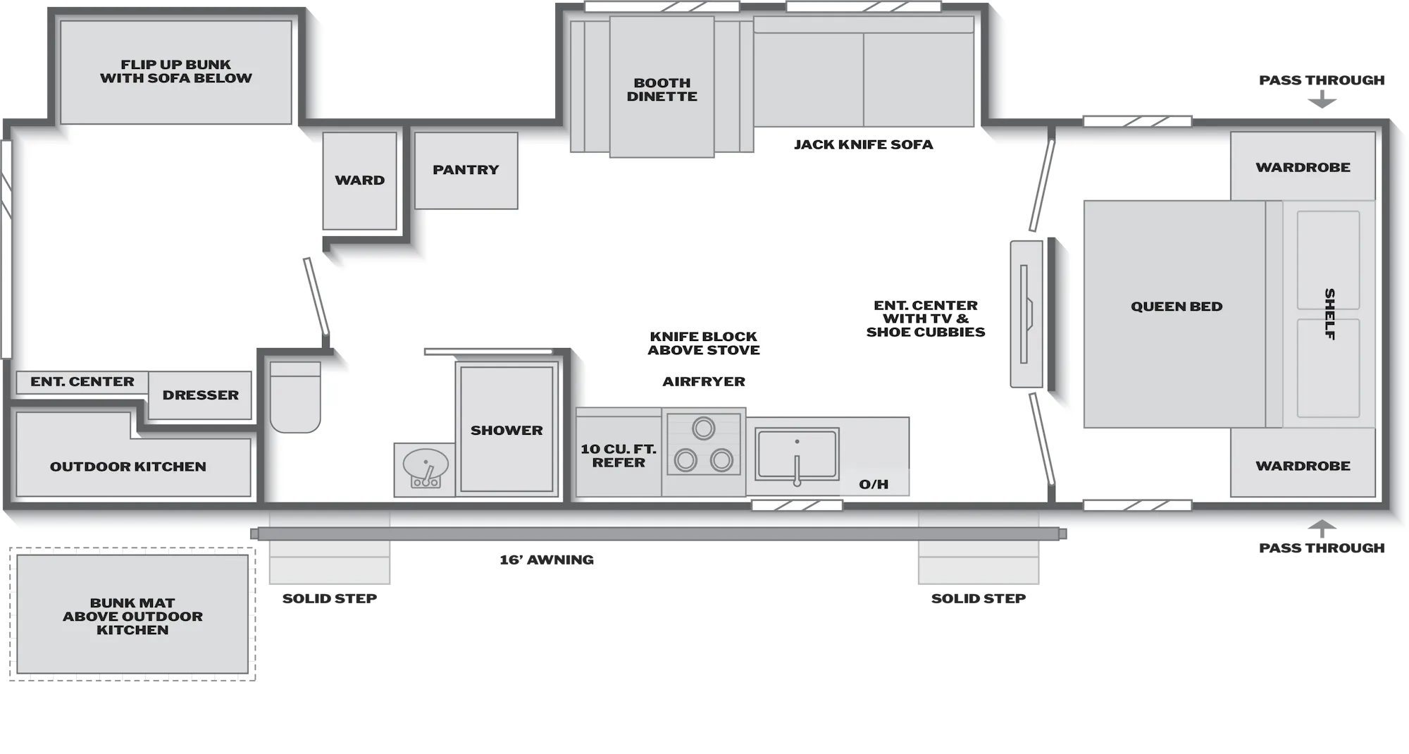 2025 Keystone Hideout 300BRS floor plan diagram — Bunk House, sleeps 8