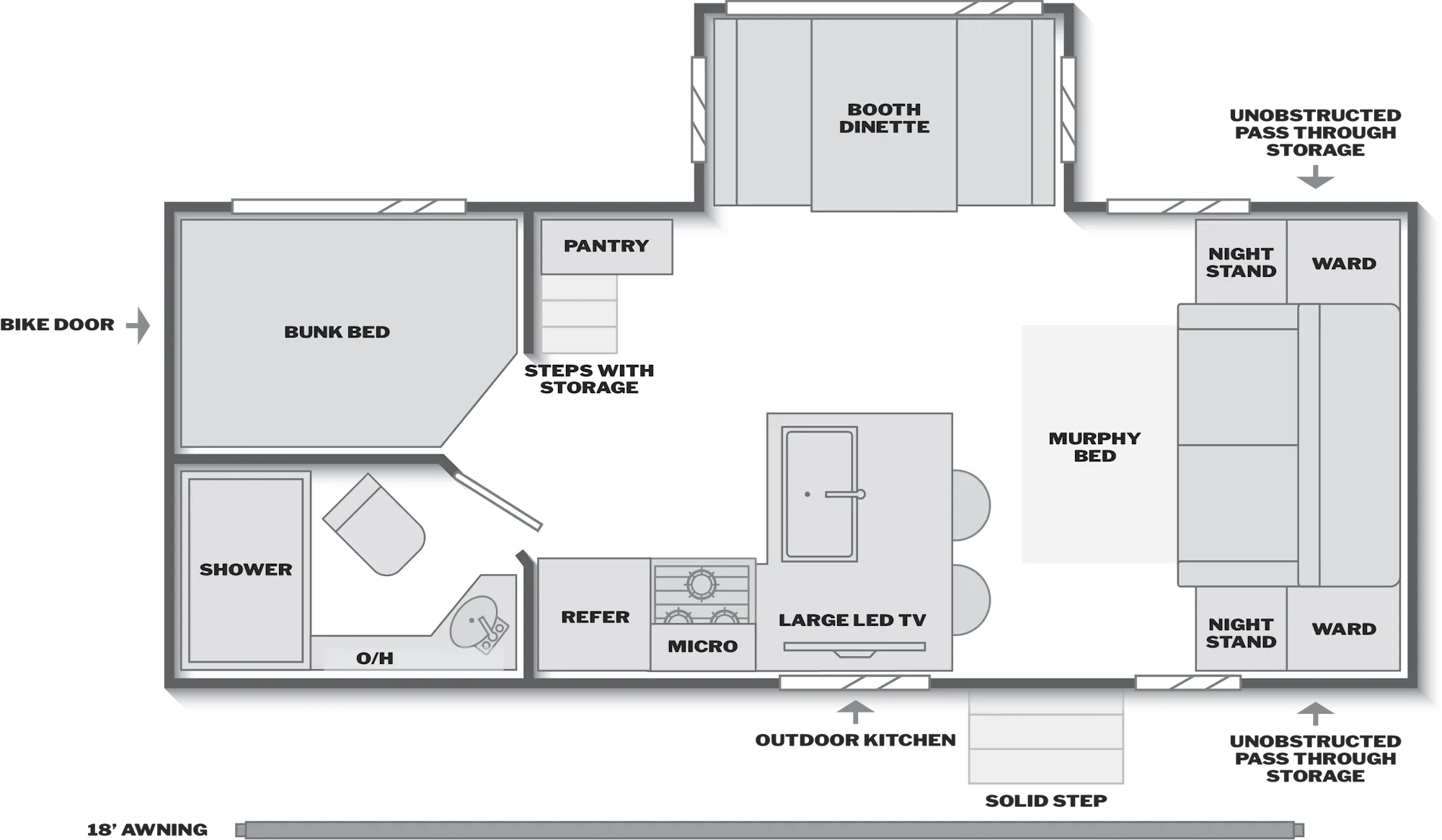 2027 Keystone Passport Super Lite 2220BH floor plan diagram — Bunk House, sleeps 8