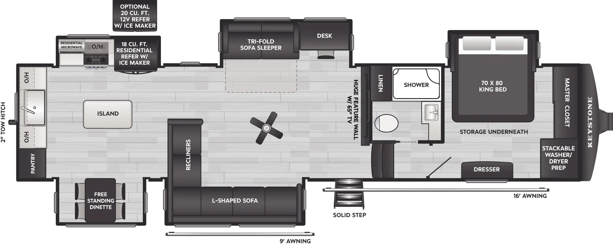2027 Keystone Alpine Avalanche Edition 366LS floor plan diagram — Rear Kitchen, sleeps 6