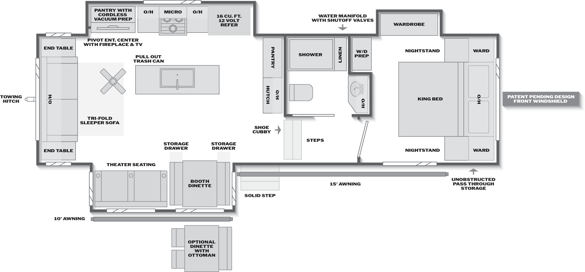 2027 Keystone Cougar 290RLS floor plan diagram — Rear Living, sleeps 6