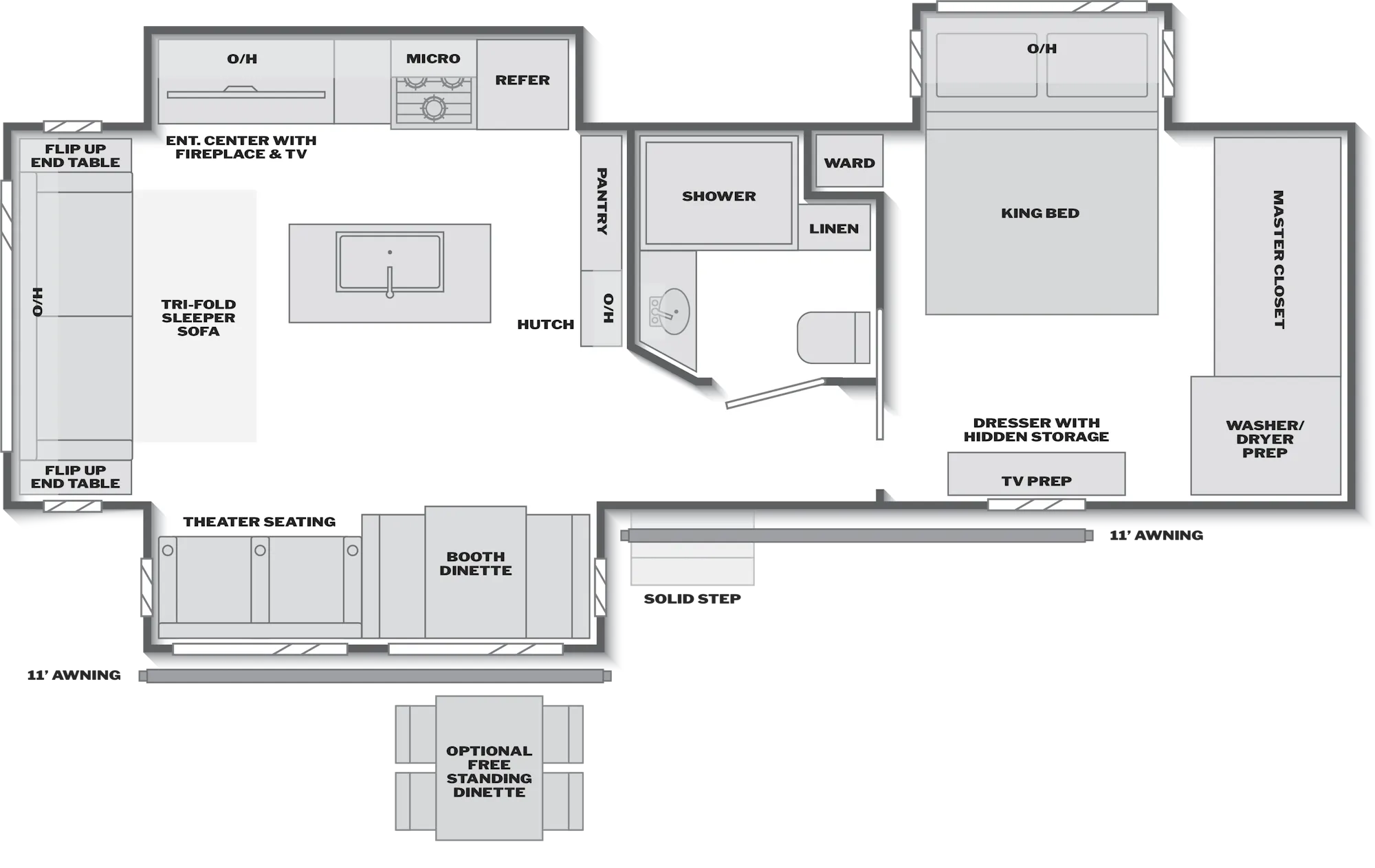 2027 Keystone Bullet Crossfire 310RES floor plan diagram — Rear Living, sleeps 5