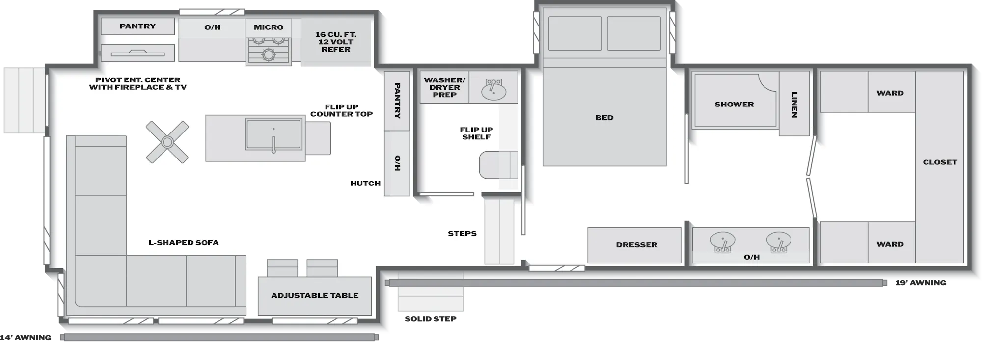 2027 Keystone Sprinter 3640RLP floor plan diagram — Rear Living, sleeps 4