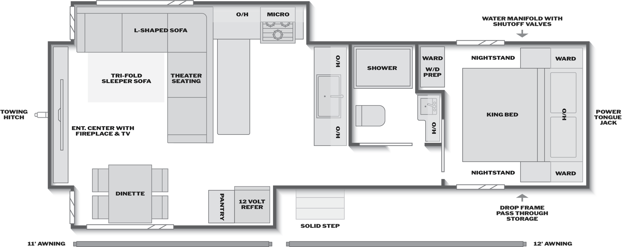 2027 Keystone Cougar Half-Ton 29RDS floor plan diagram — Rear Living, sleeps 4