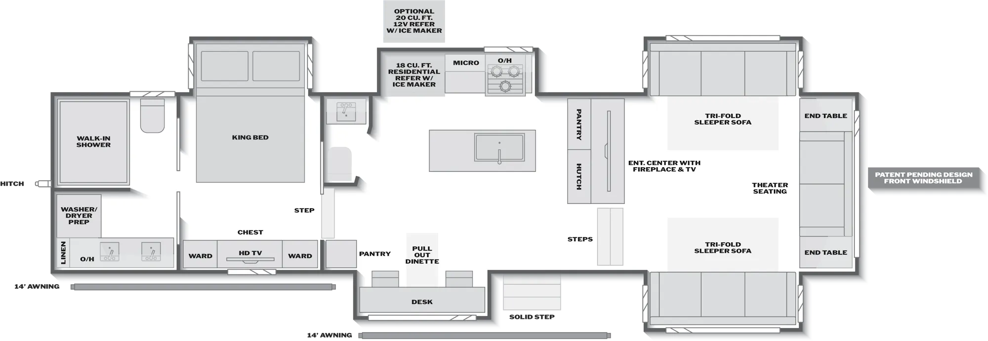 2027 Keystone Alpine 3710FL floor plan diagram — Front Living, sleeps 6