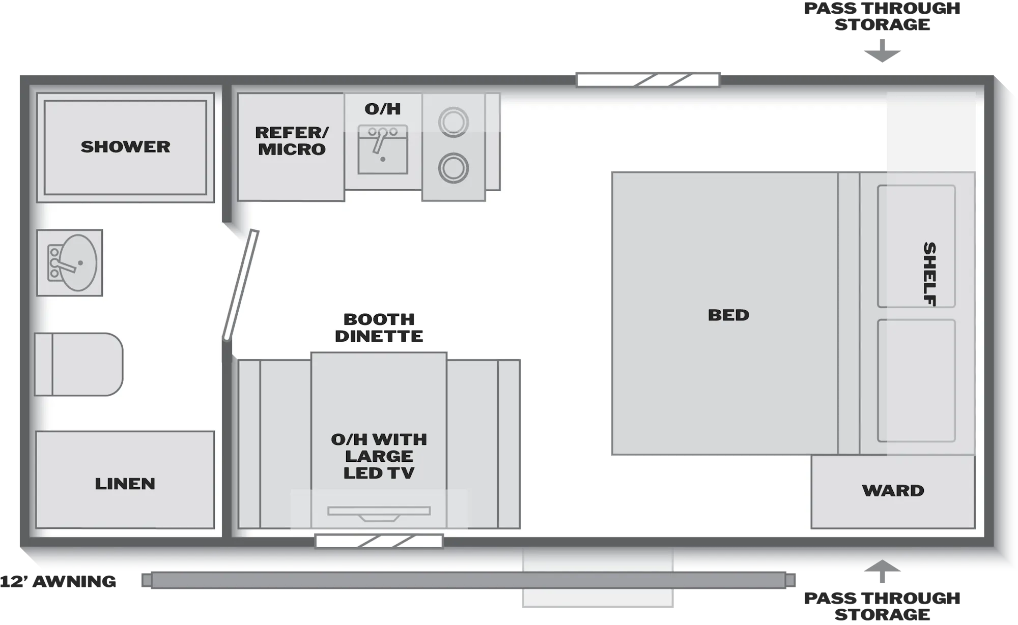 2027 Keystone Passport Classic 160RBC floor plan diagram — Travel Trailer, sleeps 4