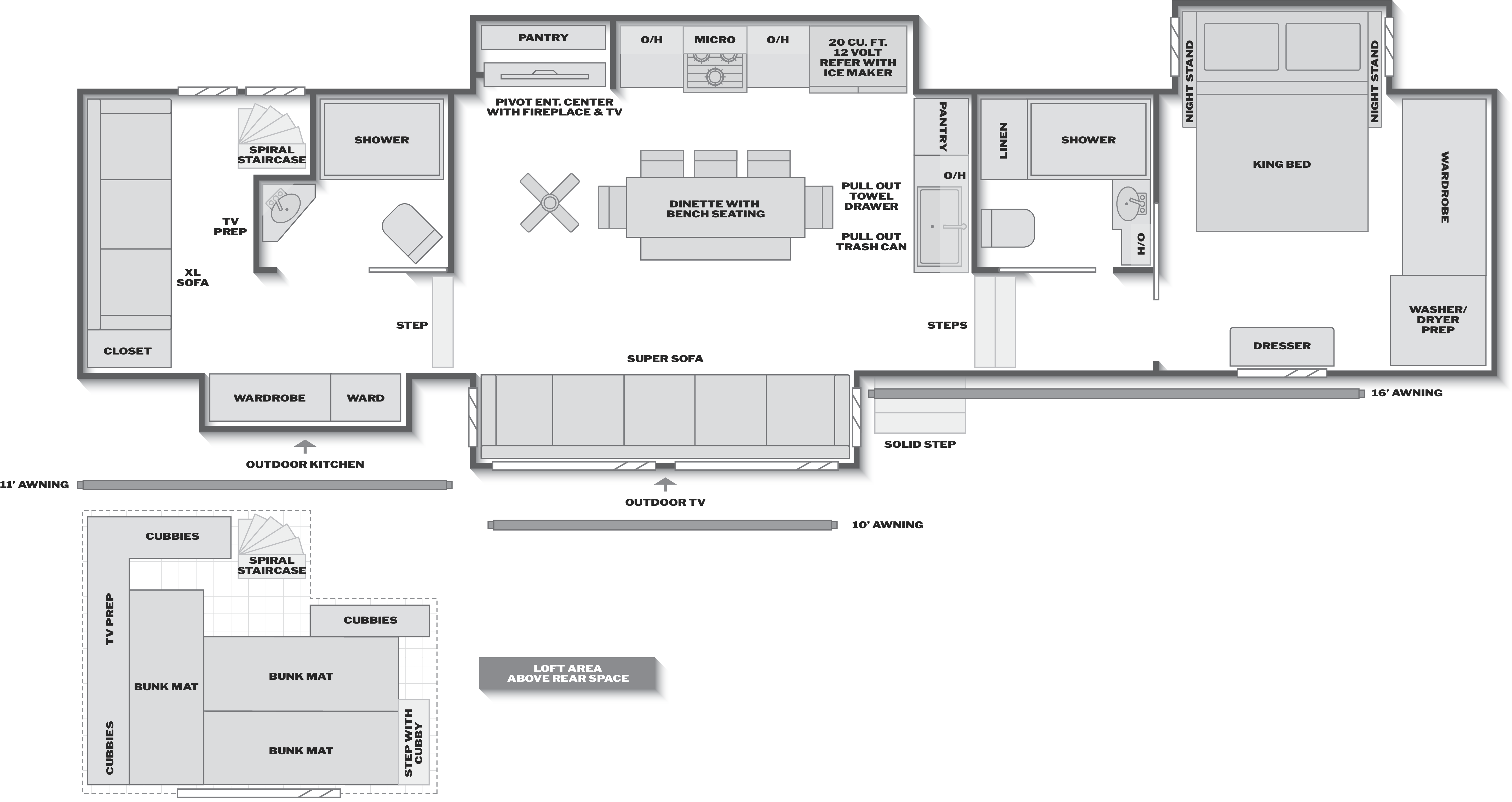 Floorplan of RV model 396BH