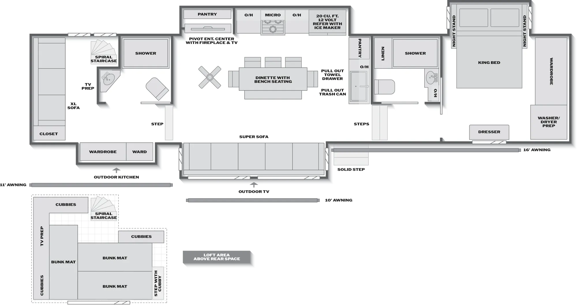 2027 Keystone Montana High Country 396BH floor plan diagram — Bunk House, sleeps 8