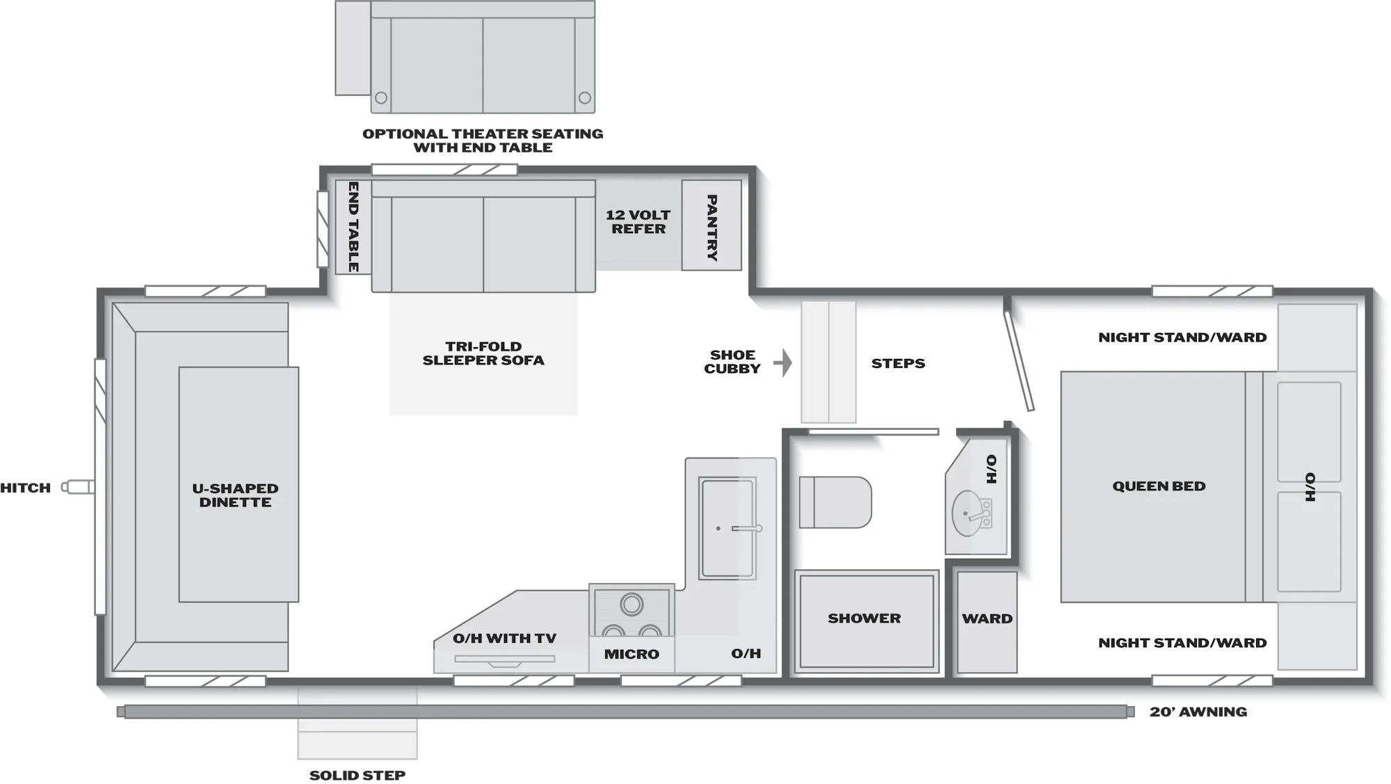 2027 Keystone Arcadia Select 25SRD floor plan diagram — Rear Living, sleeps 5