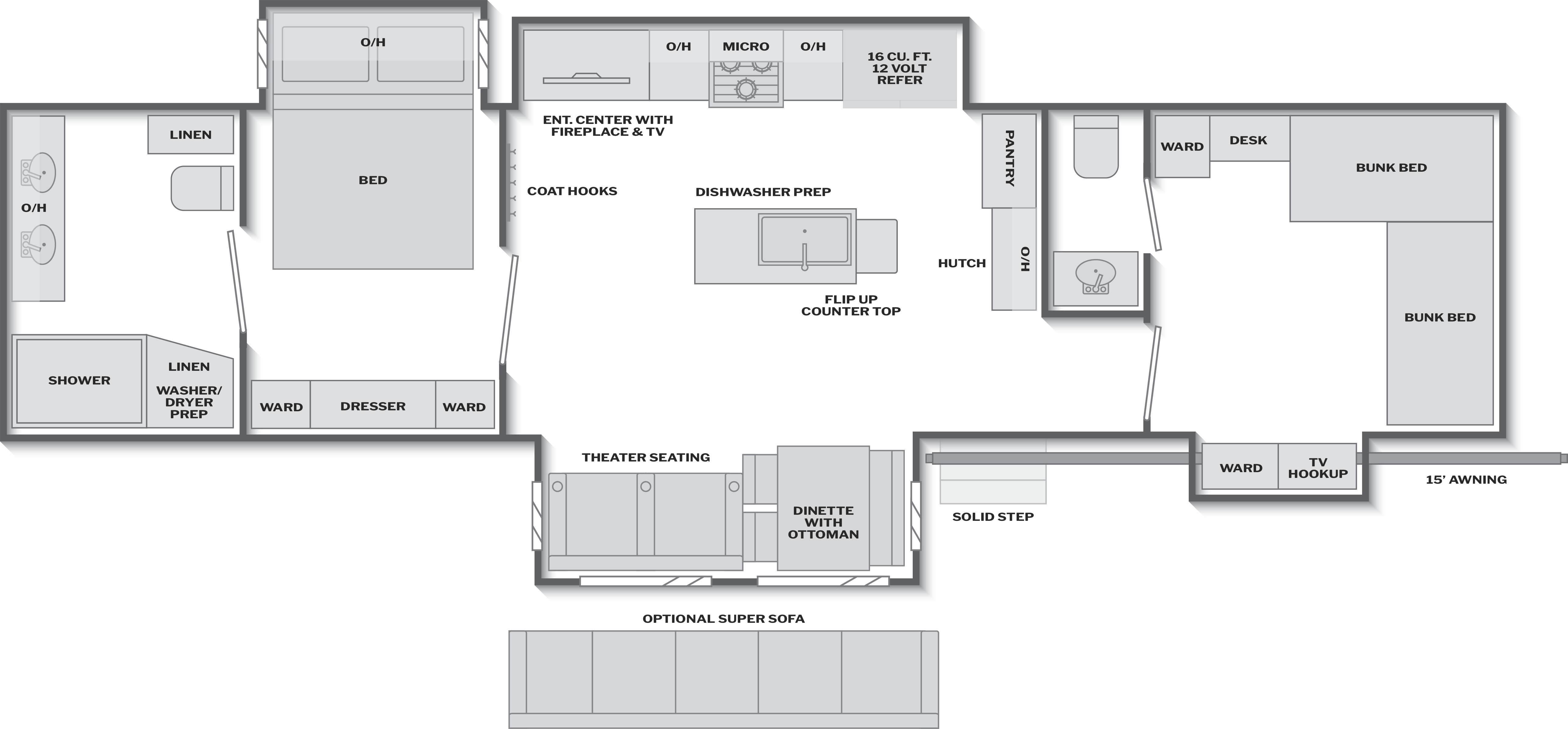 Floorplan of RV model 3980FBS