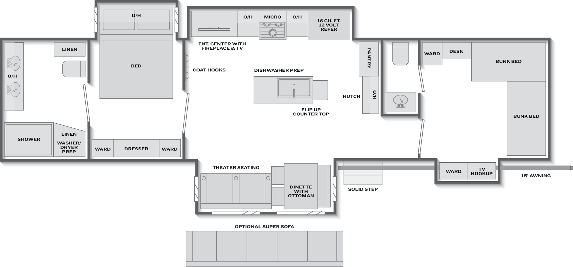 2027 Keystone Sprinter 3980FBS floor plan diagram — Bunk House, sleeps 8