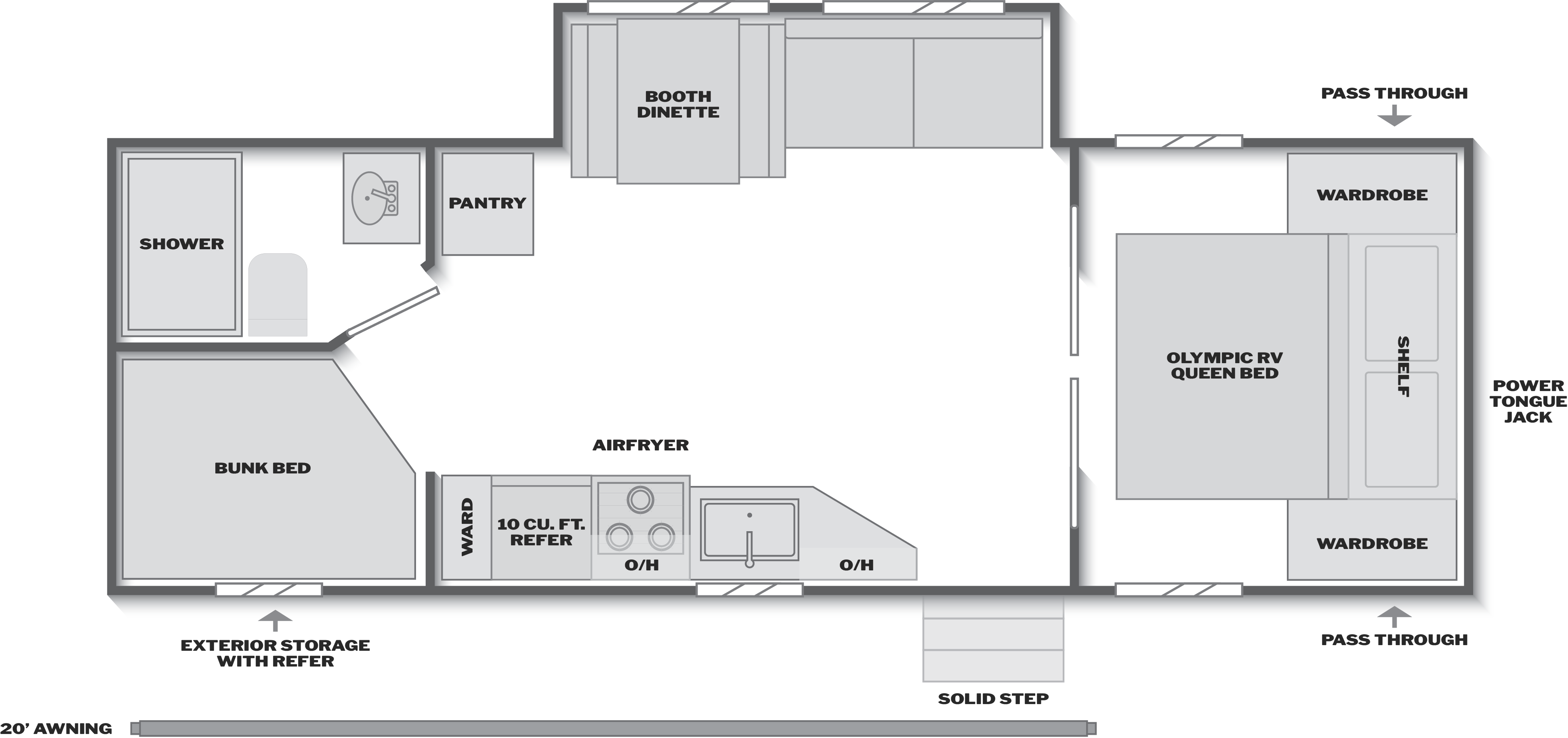 Floorplan of RV model 2620BHSWE